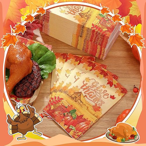 Miniatura 7 de Karenhi 150 servilletas de papel desechables de 3 capas para invitados de Acción de Gracias, toallas de papel desechables para otoño, cosecha de