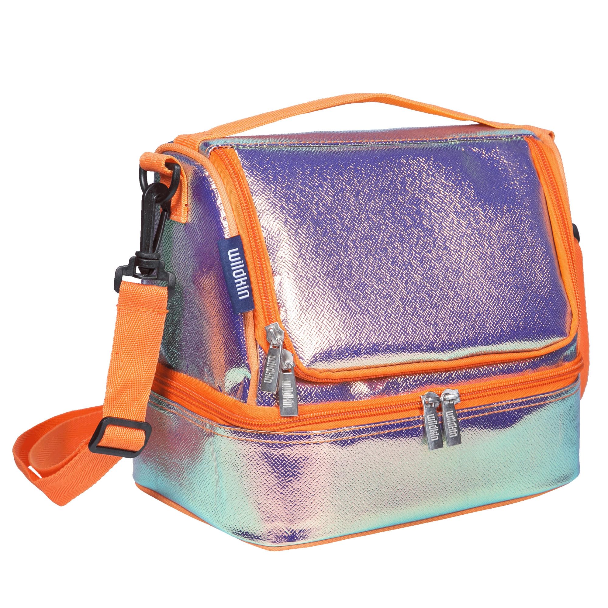 Wildkin Two Compartment Insulated Lunch Bag for Kids – School & Travel Ready - Orange Shimmer
