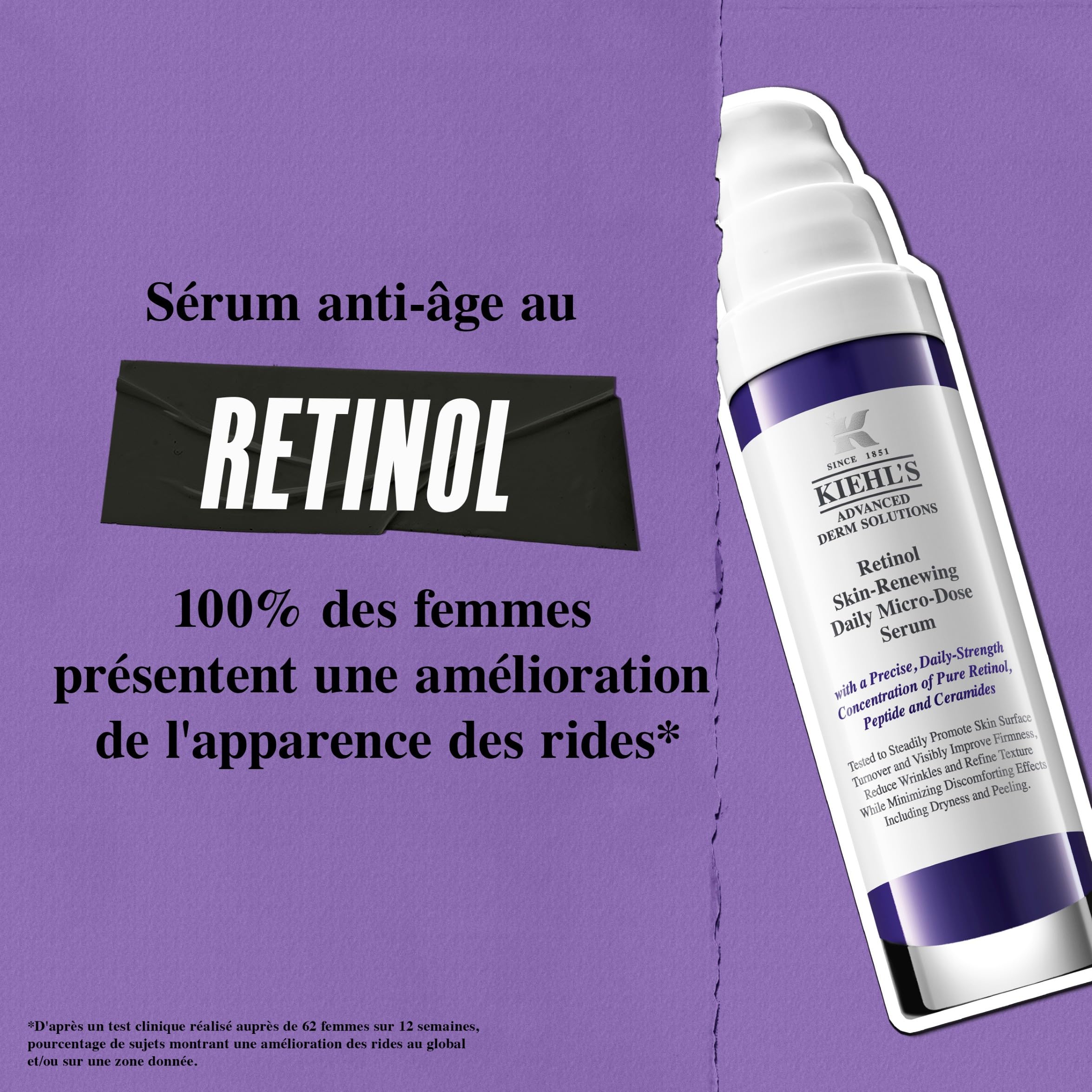 Kiehl's, Sérum Visage Quotidien Daily Micro-Dose au Rétinol, Soin Anti-Âge, Renouvelle les Cellules Cutanées, Réduit l’Apparence des Rides, Raffermit et Lisse la Texture de la Peau, 50 ml