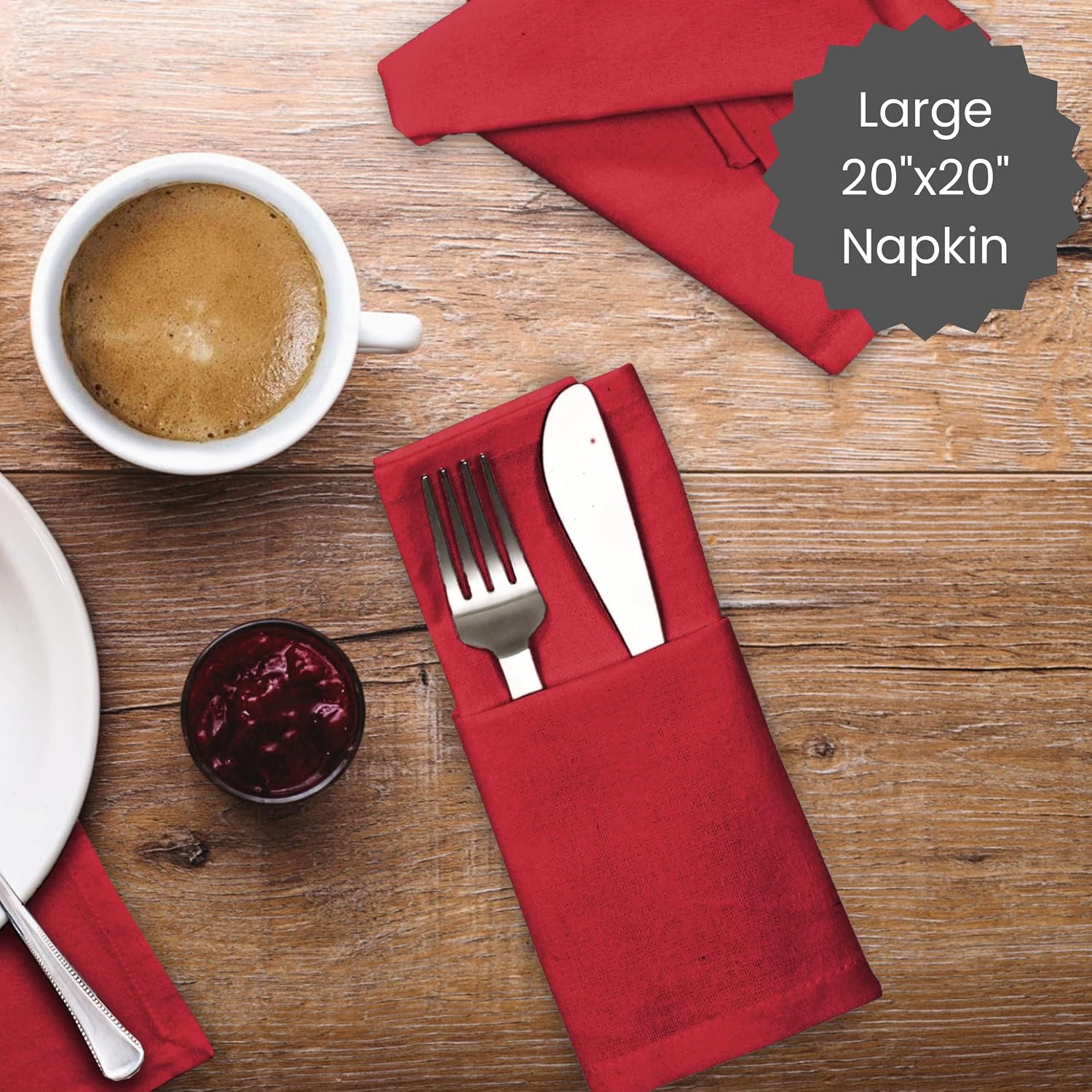 Cotton Clinic Cloth Dinner Napkins - Perfect Everyday Use Table Napkins - Soft Durable Washable - Ideal for Party Wedding Christmas Easter - Set of 12-20x20 inches Red Napkins