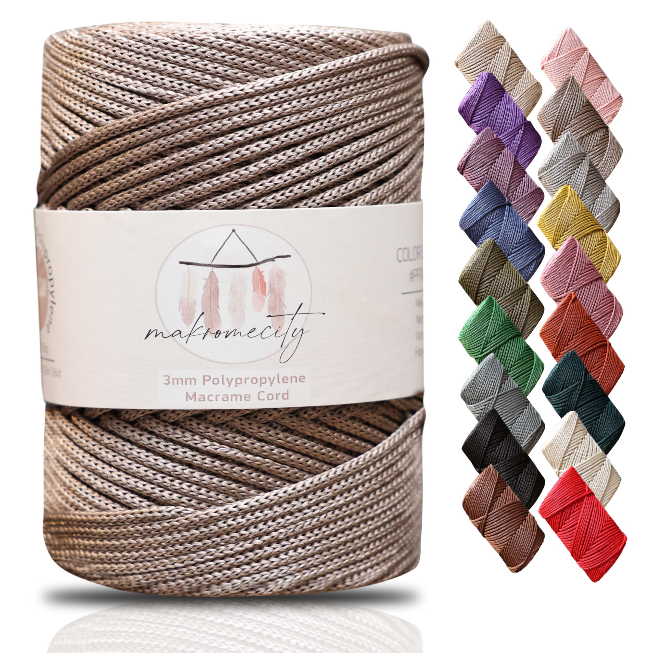 Makromecity Premium Polyester Macrame Cord, 3mm x 131 Yards (394 ft / 120m), Polypropylene, Mink, Macrame Cord for Wall Hangings, Bags, Underplate, Rug, Crochet & Knotting