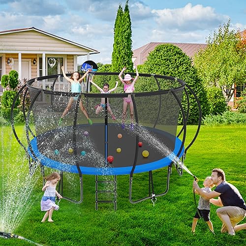 Miniatura 7 de Kacho Tranpoline Outdoor 8, 10, 12, 14, 15, 16 pies Tranpoline para niños diseño curvado reforzado y 1500 libras y fácil de instalar, tranpoline con