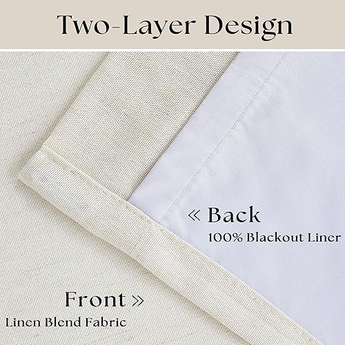 Miniatura 4 de Cortinas opacas de lino con pliegues pinzados de 90 pulgadas, 2 paneles para sala de estar, crema natural, cortinas 100% opacas de 90 pulgadas