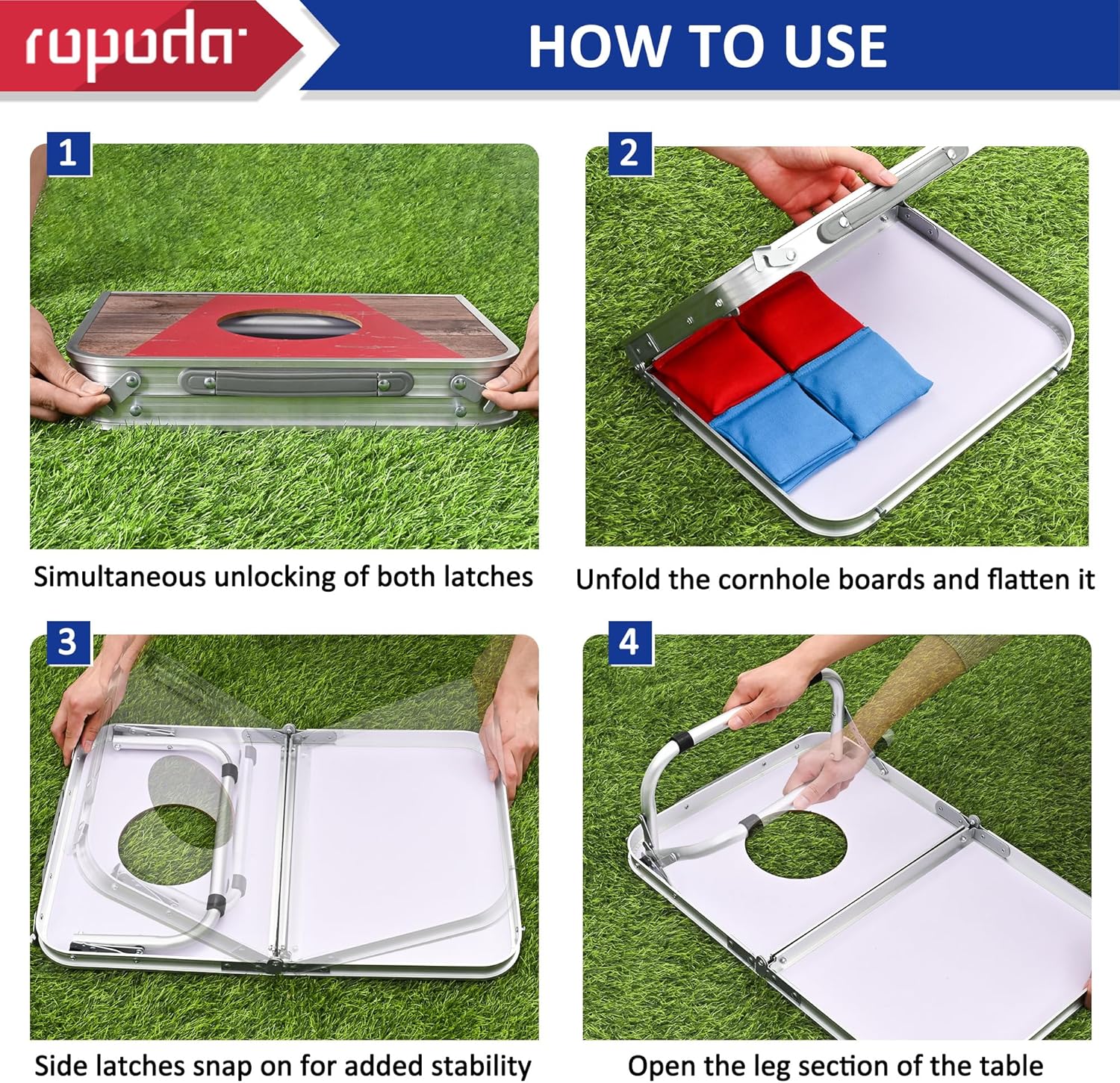 ROPODA Portable Cornhole Board Set,24x16 / 30×20in Corn Hole Games for Adults with 8 Bean Bags, Lightweight Aluminum Alloy Edging Cornhole Set for Outdoor Games, Beach and Tailgates