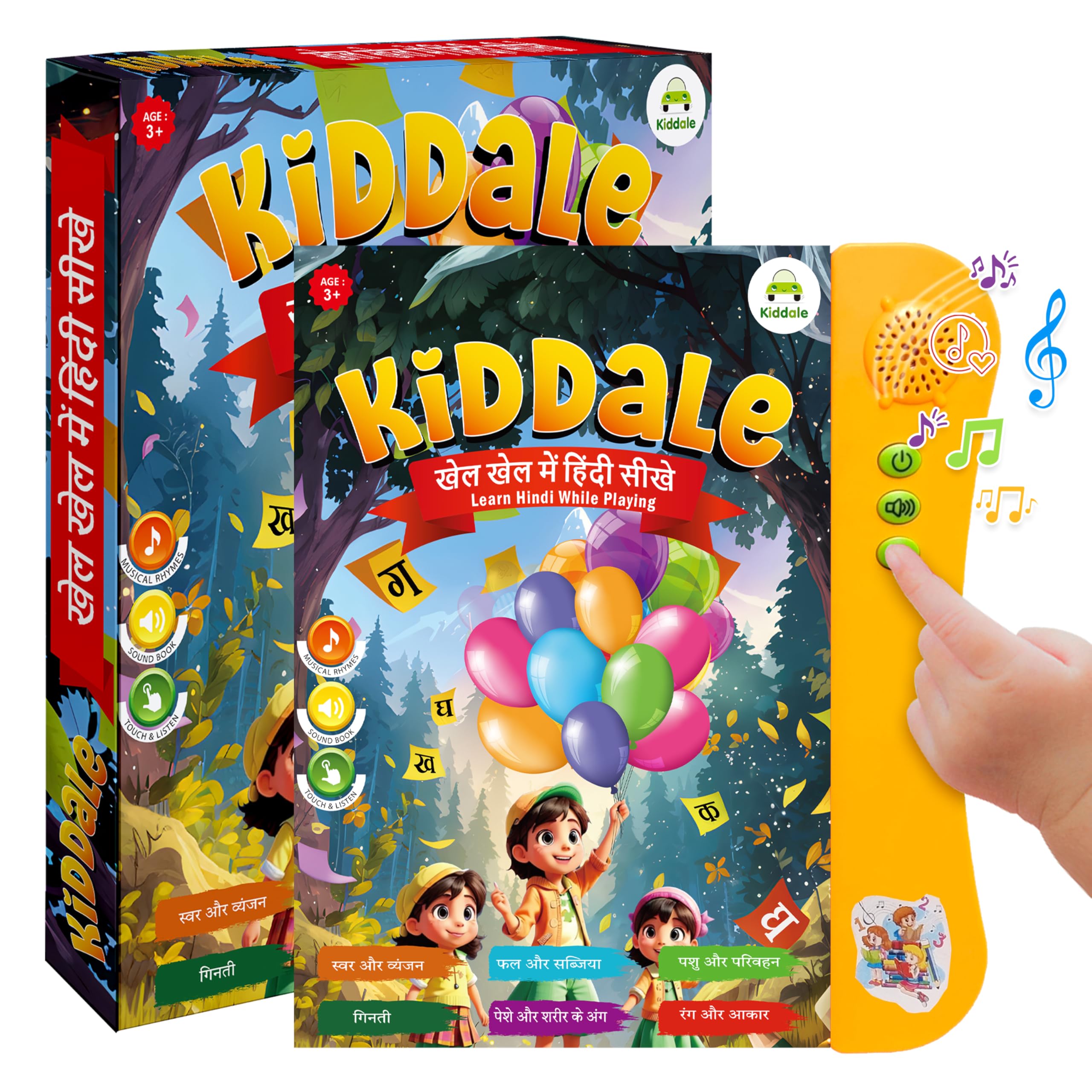 – Kiddale Musical Hindi Learning Sound Book|Touch & Listen|Learn Hindi Ka Kha Ga,Numbers,Fruits,Vegetables,Body Parts,Shapes,Colors|Loaded with Activities,Rhymes,Coloring & Stories|Gift for 2, 3,4 Years