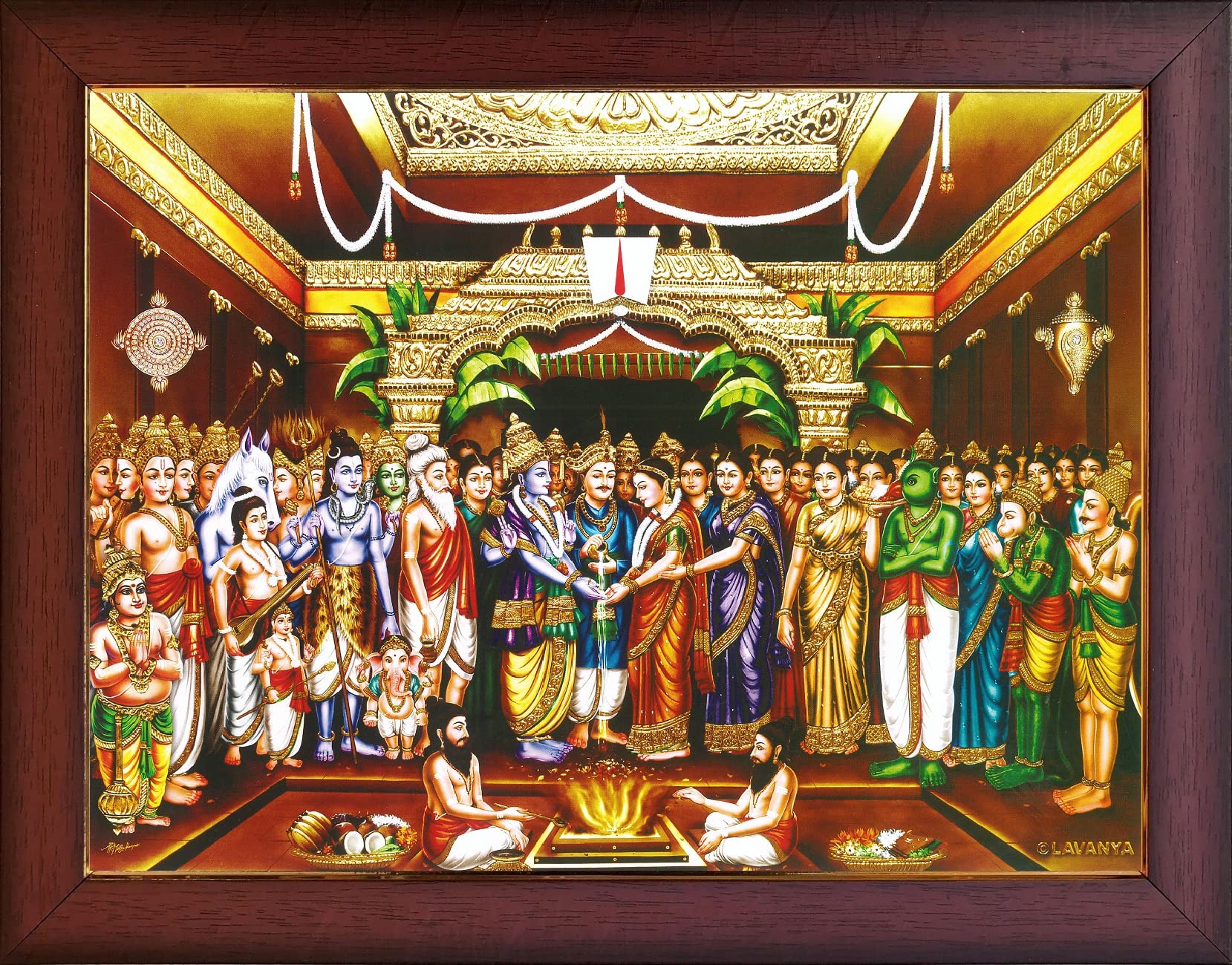 GARUDA AGENCIES Wood Photos Sri Srinivasa Kalyanam Photo Frame Padmavati Padmavathi Tirupathi Venkatesawara; Sreenivasa; Lord; God; Perumal; Thayar Frames (Regular 13 X 10 Inch)
