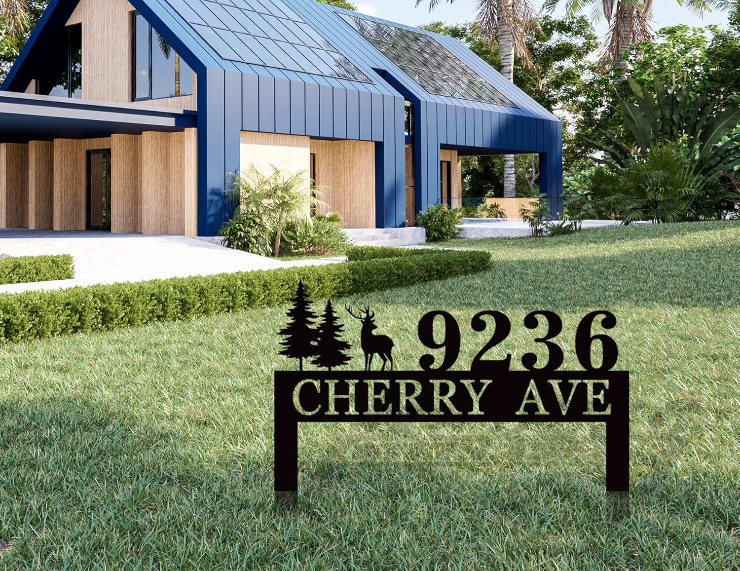 Metal Address Sign with Stake - Custom Outdoor House Number Plaque, Durable Weather-Resistant Street Name Sign for Yard Lawn Garden, Personalized Address Plaque for Home Entrance