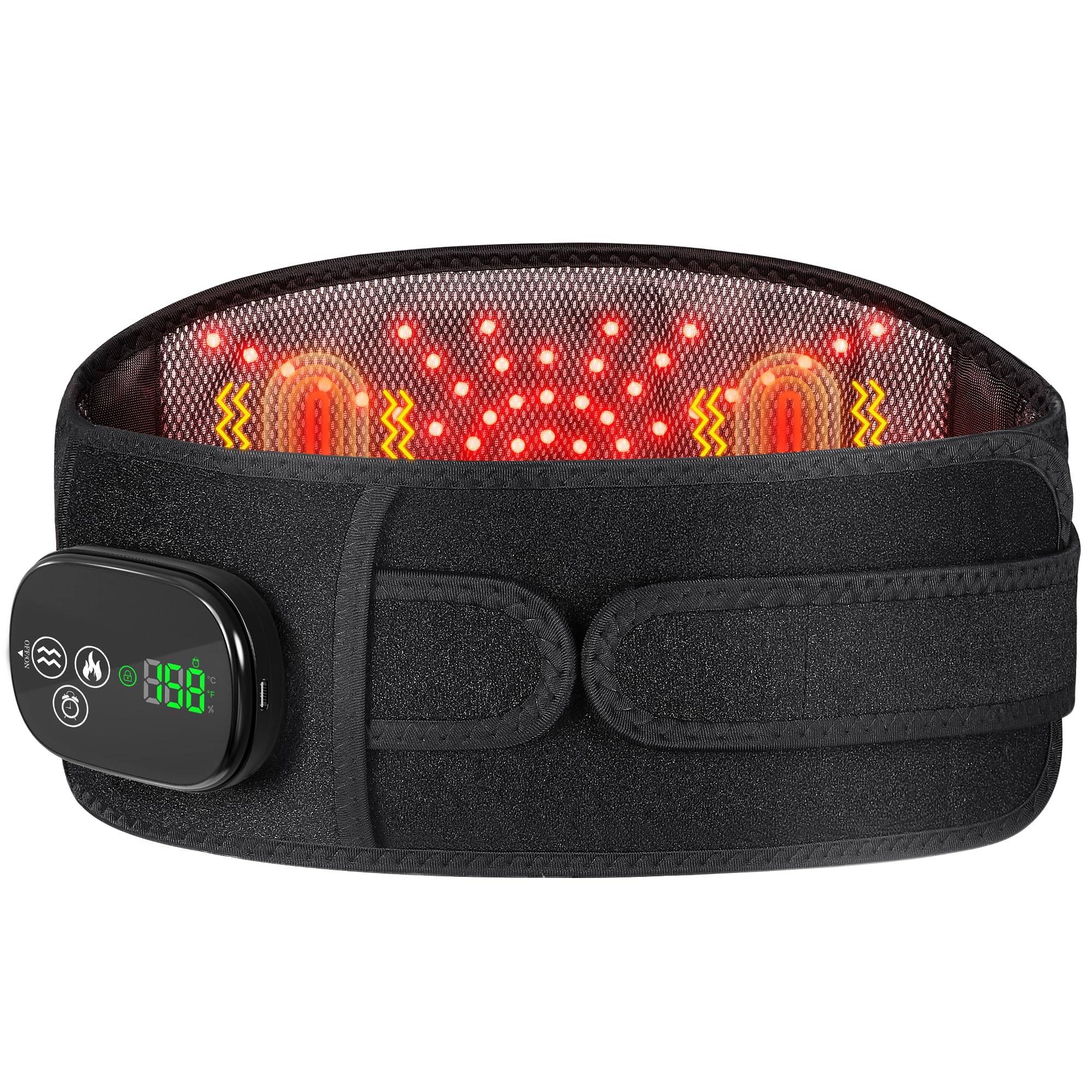 YUANBO Lower Back Heating Pad with Massager for Back Pain Relief, Cordless Heated Back Brace Vibration Wrap with 6 Heat & Timer, Heating Support Belt