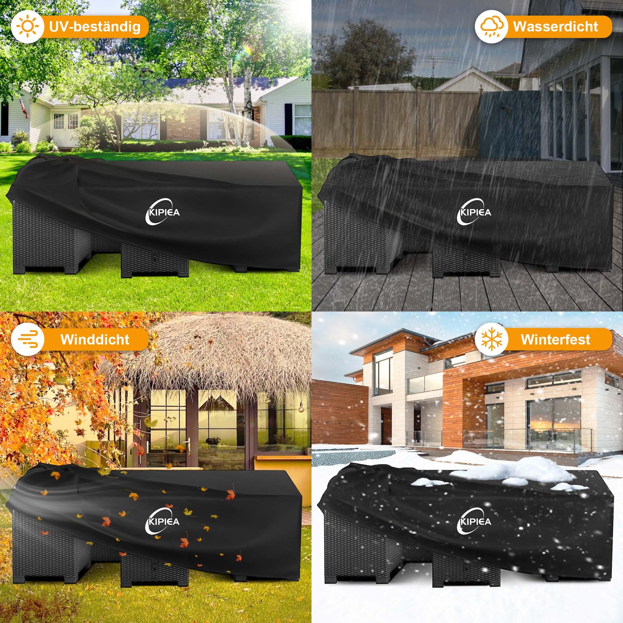 Kipiea Gartenmöbel Abdeckung Wasserdichte, Rechteckig Abdeckplane Gartenmöbel Schutzhülle Winterfest, 420D Oxford Gewebe Terrassenmöbel Abdeckung Anti-UV für Gartentische, Loungemöbel 242x162x100cm