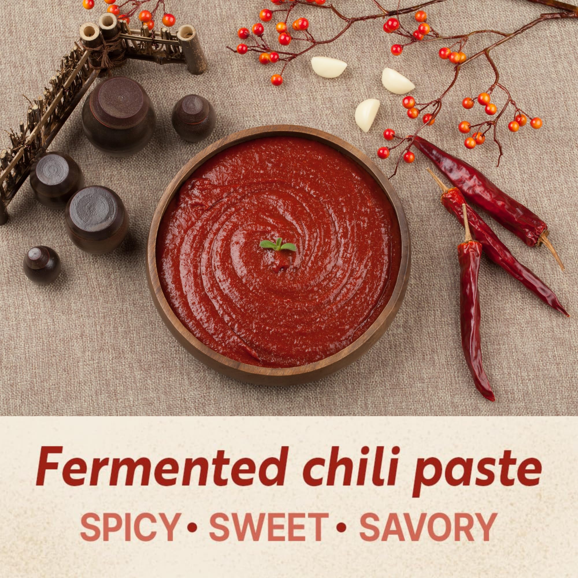 Gochujang – Premium Korean Red Chili Paste [ Medium | 1.1 lb (500g) ] – 0 Fat/ 0 Cholesterol / (40 Calories/Serving) | Spicy & Sweet Savory Fermented Sauce | Great for Bibimbap, Marinades, Stews & BBQ - O’food thumbnail 4