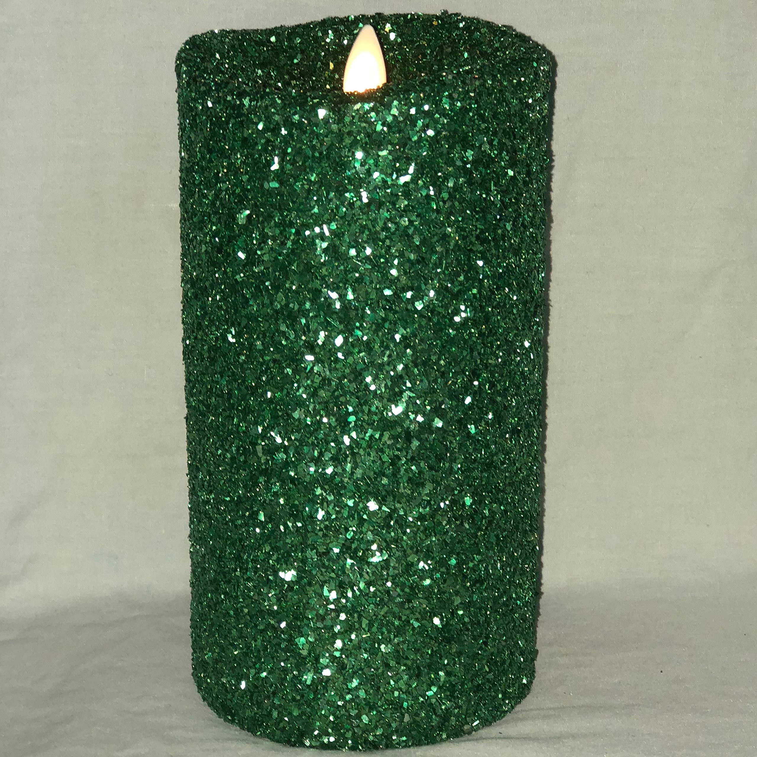 Luminara Vintage Green Glitter 7" Flameless Pillar Candles w/Remote Buy Online in UAE at desertcart