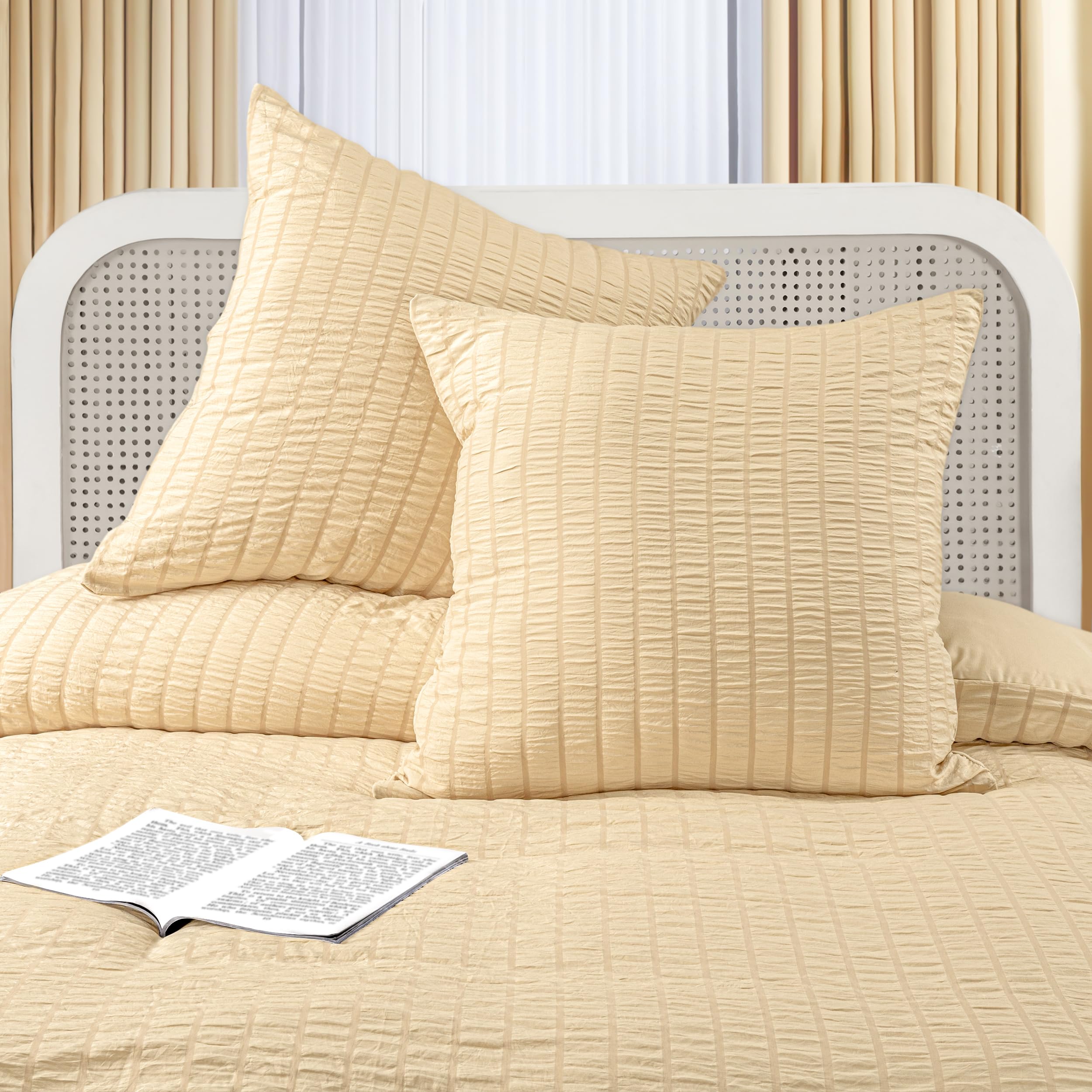 Utopia Bedding Seersucker Copripiumino Una Piazza e Mezza - Microfibra Copripiumino 200x200cm + Federe 80x80cm - Beige