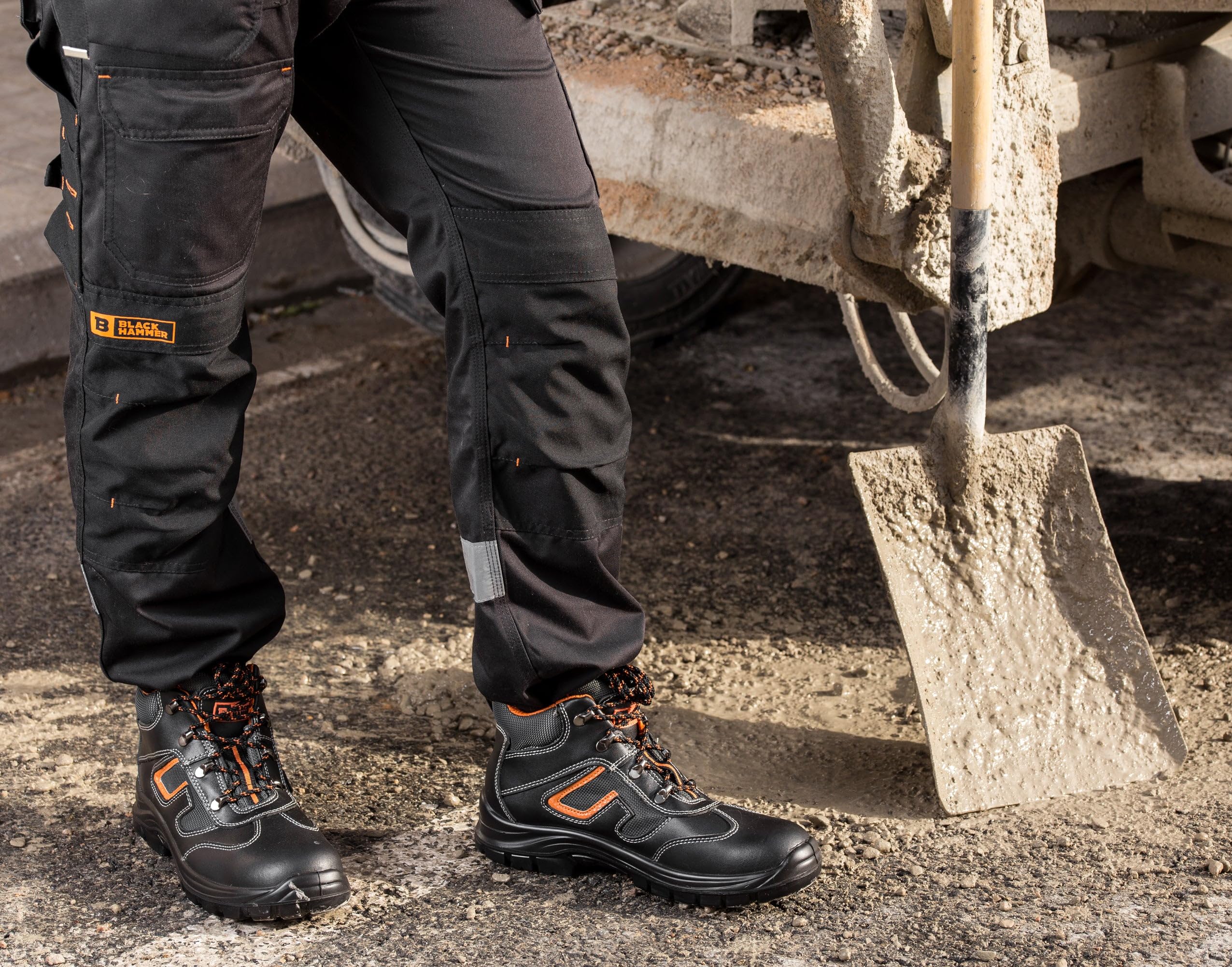 BLACK HAMMER Botas de Seguridad de Cuero para Hombres Botas de Seguridad para hombres Puntera de Acero S3 SRC Calzado de Trabajo al Tobillo de Cuero 6652 (43 EU)