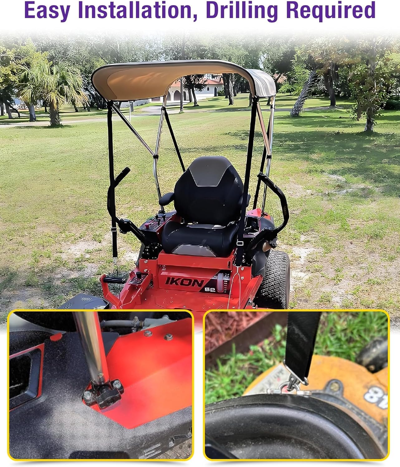 Lawn Mover Canopy For Cub Cadet, Zero Turn Mower Cover with Heavy-Duty Waterproof Fabric UV Protection Universal Fit for Lawn Mowers Brand John Deere Bad Boy Toro Gravely, Bimini Top Straps Attachment