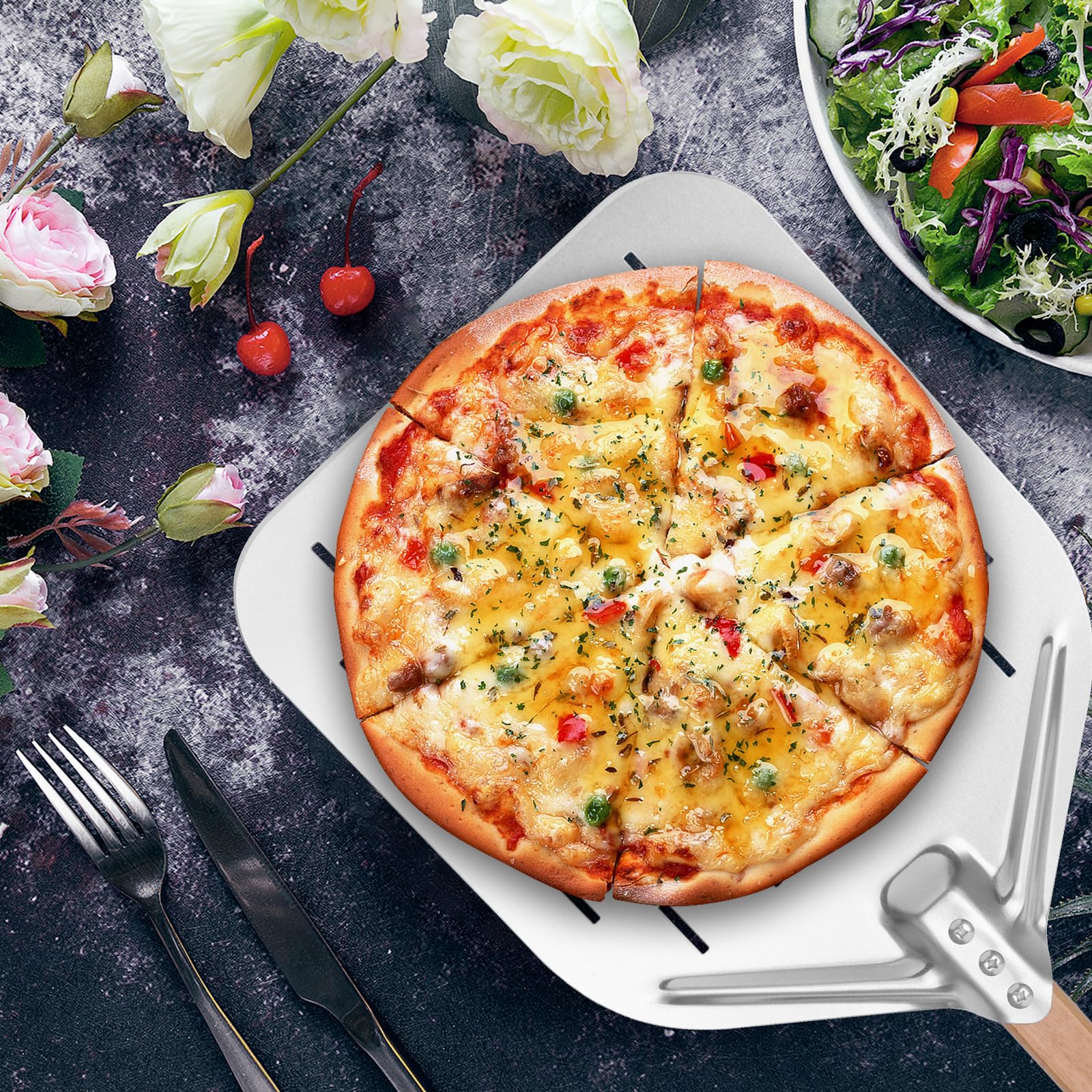 Pala per pizza 40 x 30 cm, con grande superficie e manico rimovibile