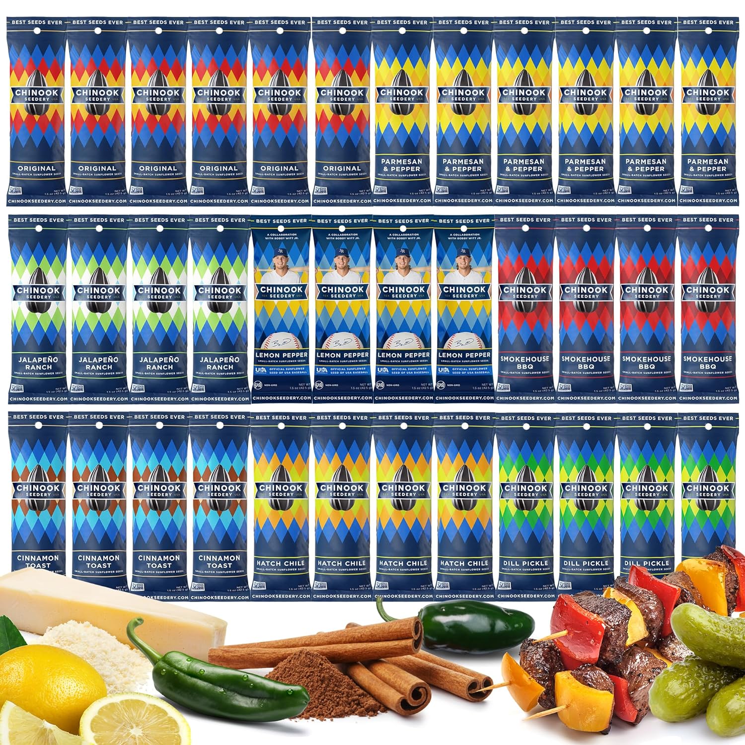 Chinook Seedery Low Sodium Sunflower Seeds Variety Pack of 36, 1.5oz – Sunflower Seeds to Eat – Keto, Flavored, Jumbo, Roasted, Baseball Snacks