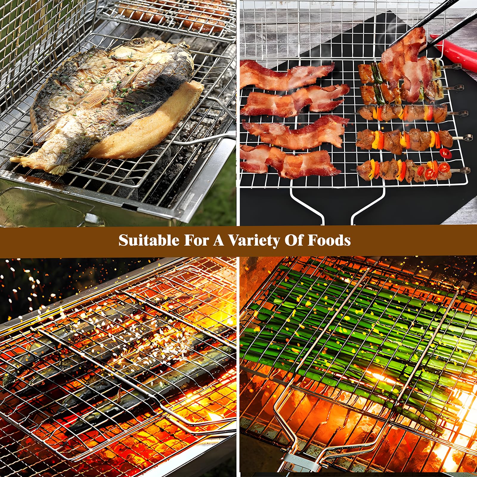 Cestino per Barbecue, in Acciaio Inox, Pieghevole, Portatile