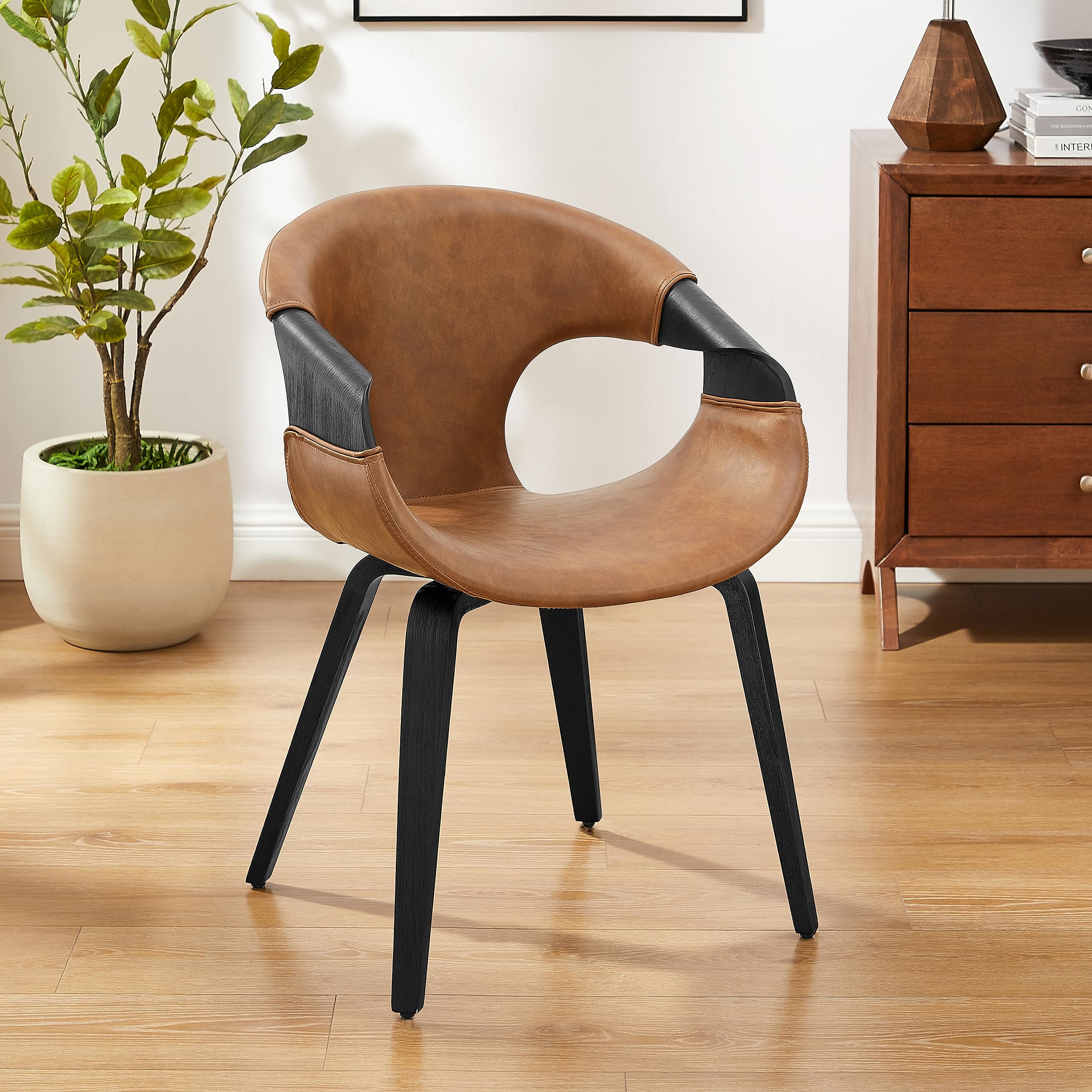 Buy KithKasa Mid Century Modern Desk Chair No Wheels Swivel Accent Home Office Desk Chair With Wood Legs Armchair For Vanity Table Guest Living Dining Room Brown-430668