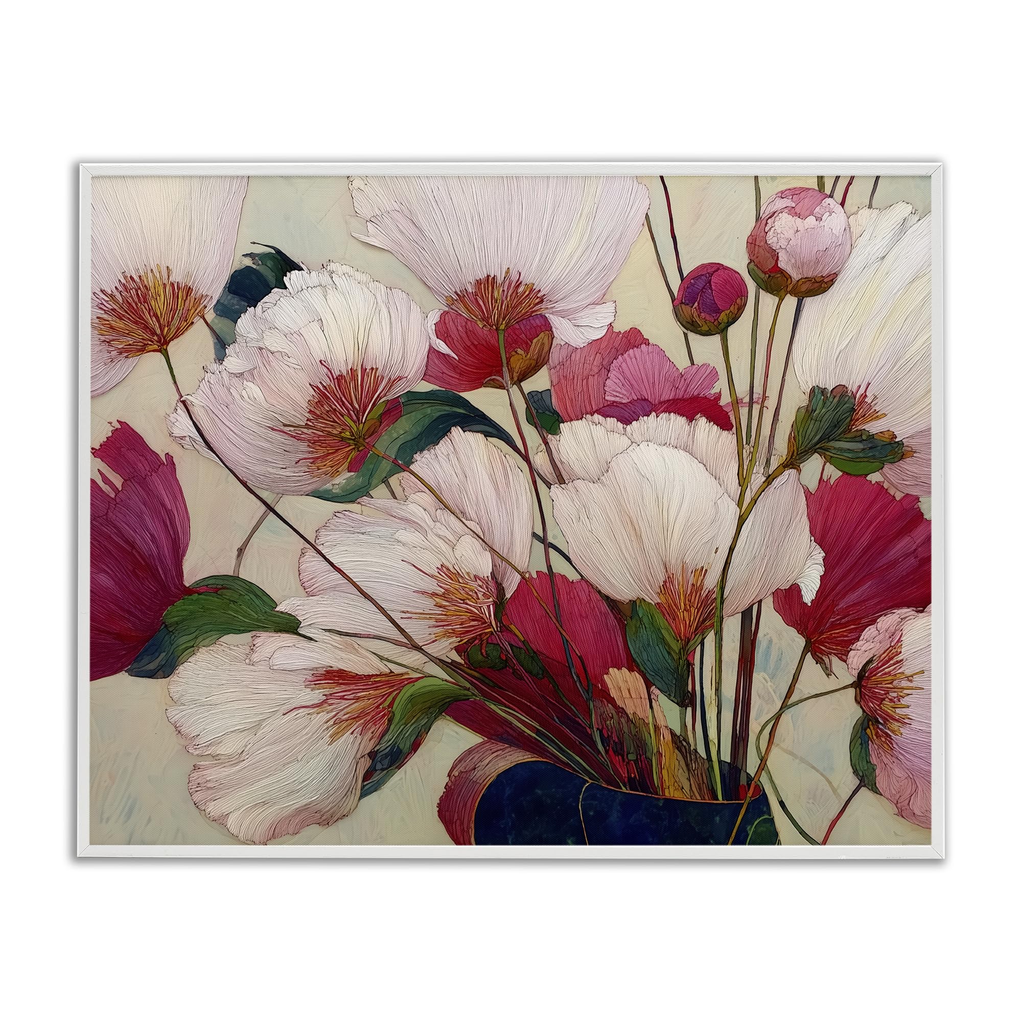 'Lush Haiku Pink & White Flowers'| Framed Giclee Art