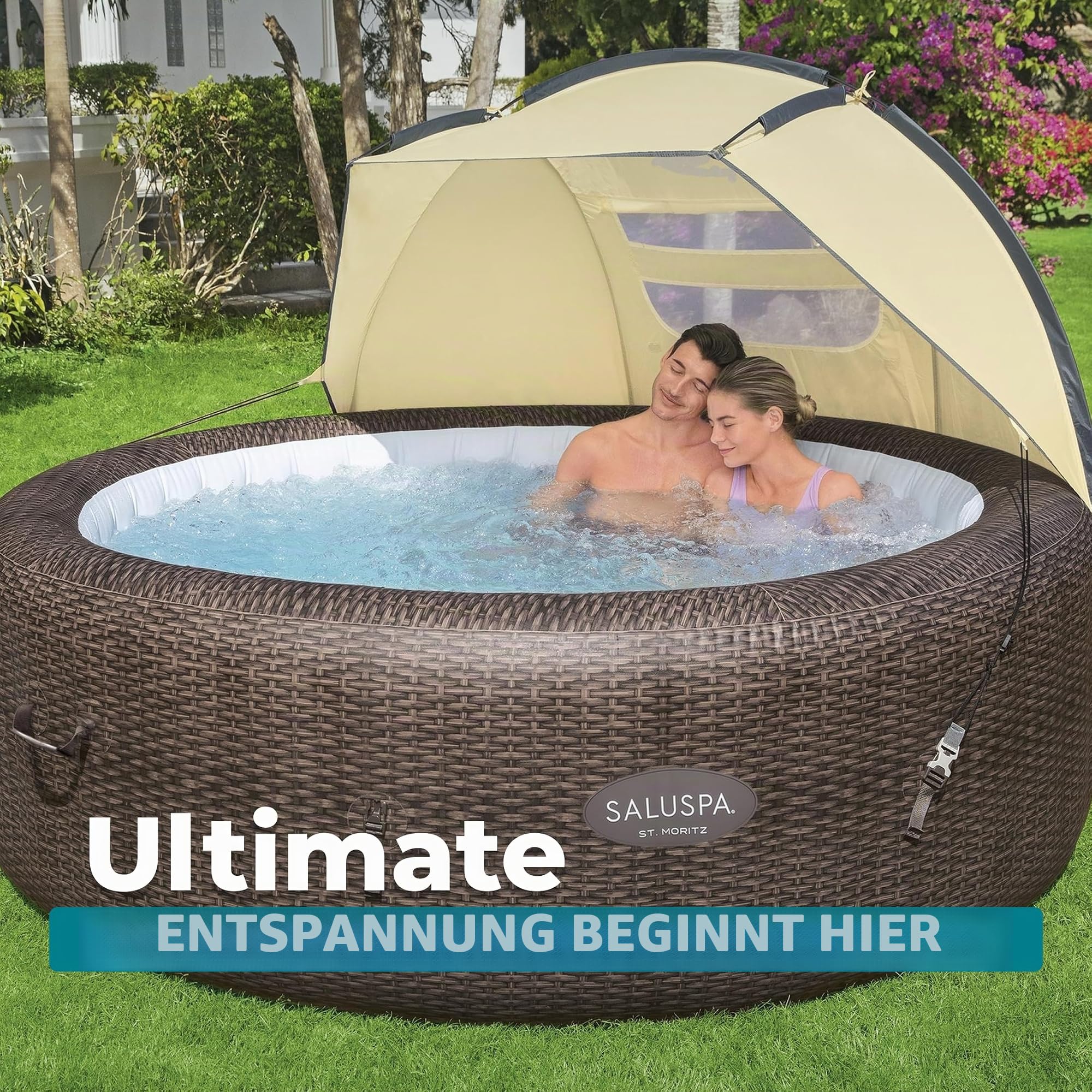 Bestway SaluSpa Winddichter UV-Schutz Sonnenschutz Baldachin Befestigung Zubehör mit Netzfenstern für runde aufblasbare Whirlpools (nur Baldachin)