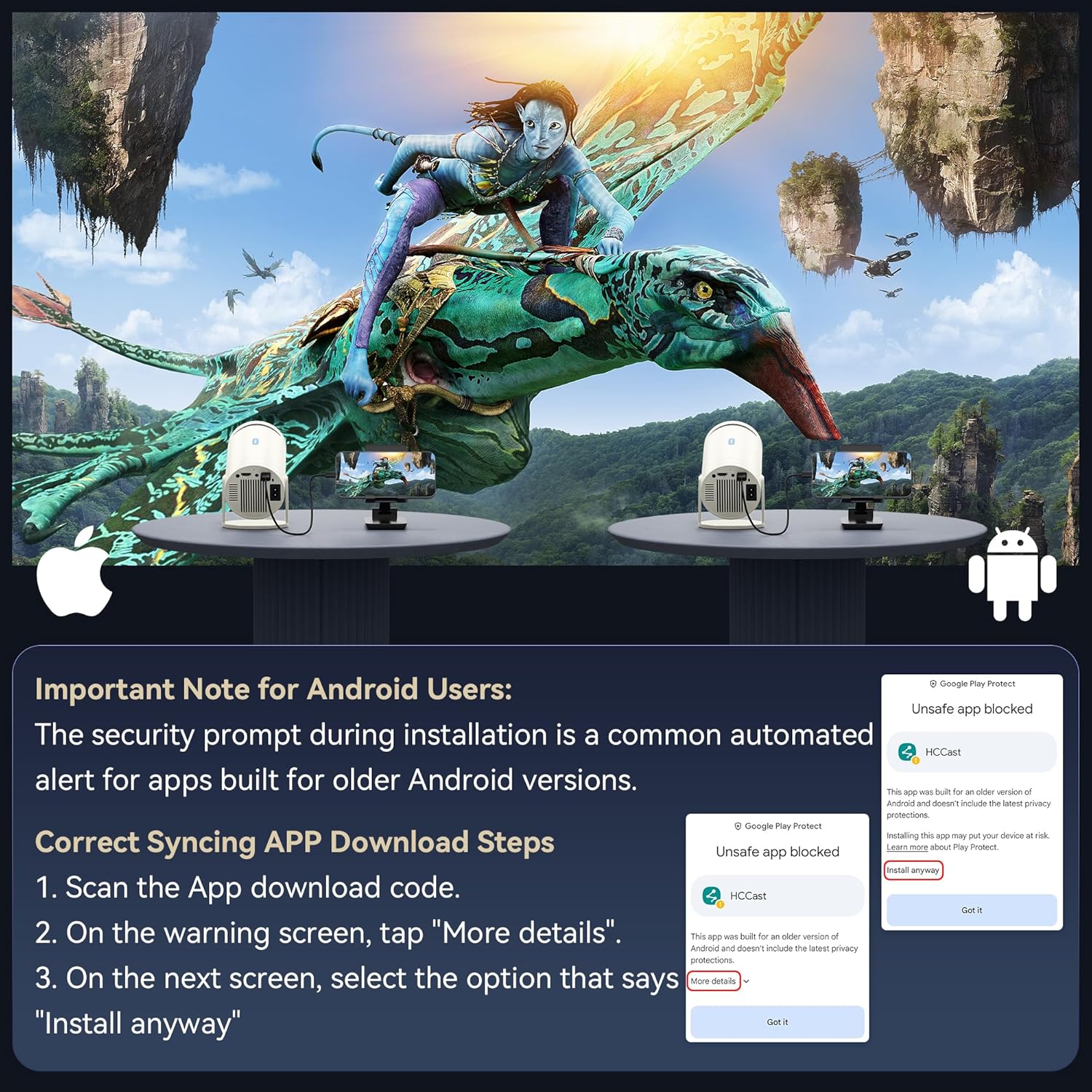 Mini Projector, Native 1080P Portable Projector with Carrying Case, 4K Support, 270°Rotatable Outdoor Movie Proyector, Home Theater Projector Compatible with Phone/TV Stick/Laptop/PS4/HDMI/USB