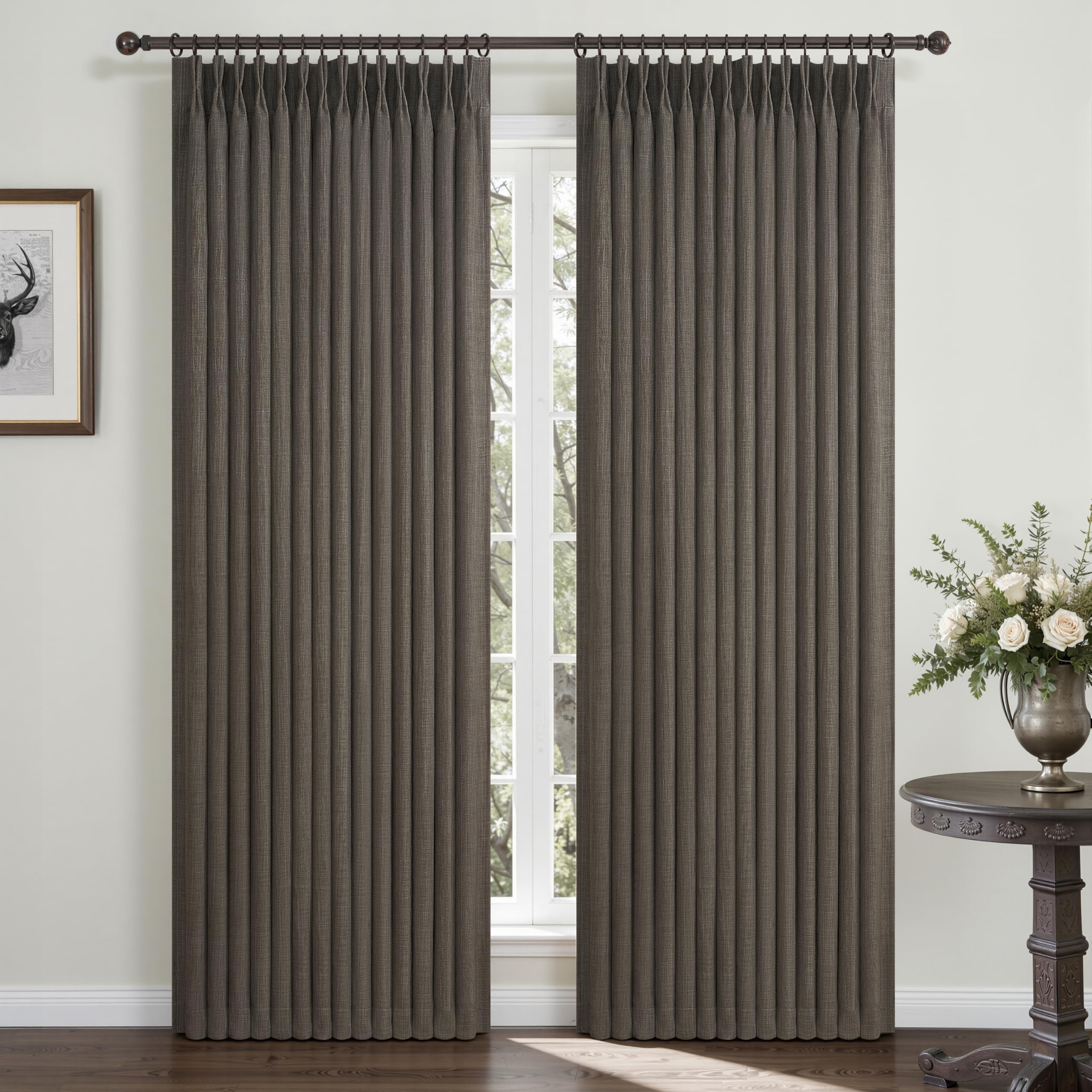 Memory Shape Pinch Pleated Blackout 86 Inch Bedroom Curtains 2 Panels Set, Chocolate Tart Thick Linen Two Layer Insulated Sound Dampening Energy Efficient Nursery Natural Window Drapes with Back Tab โ image 1