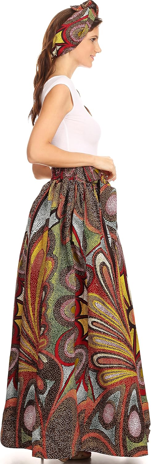 Sakkas Asma Convertible Traditional Wax Print Adjustable Strap Maxi Skirt | Dress