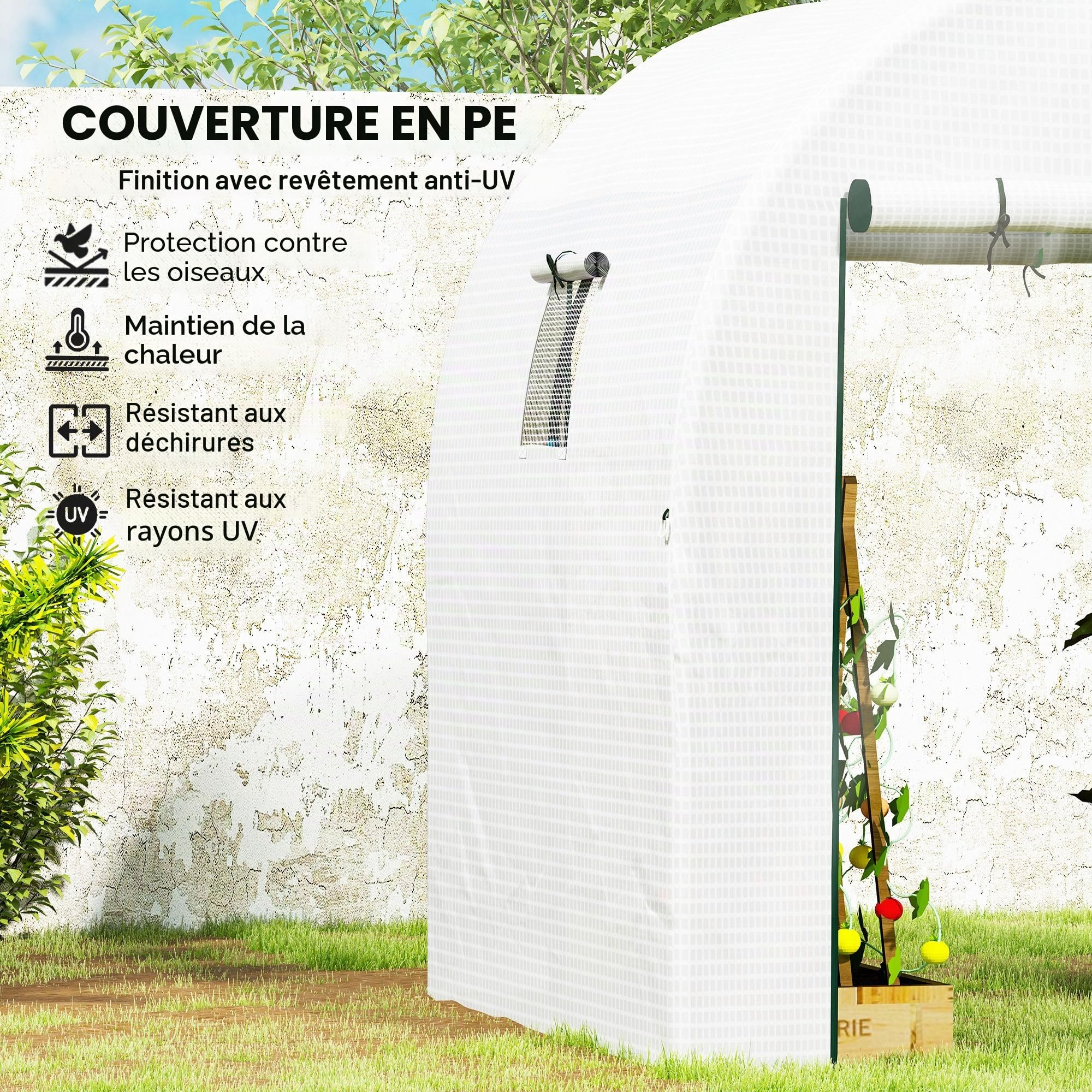 Outsunny Serre Tunnel 1,8 x 1,8 x 2 m piétonne 2 Grandes Portes Blanche
