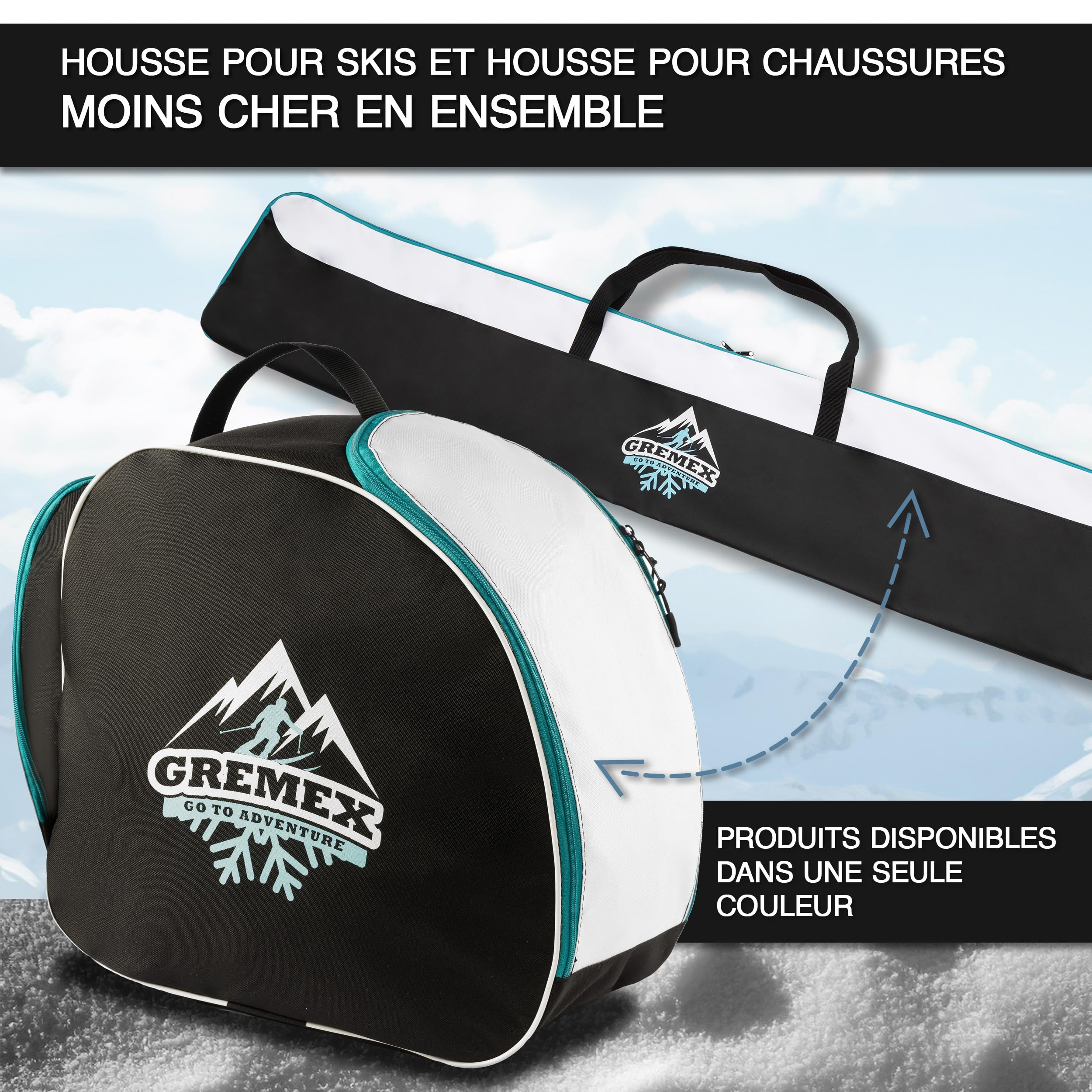 Sac de Ski - Housse de Ski pour 1 Paire de Skis - Sac de Ski imperméable - Sac de Ski léger et Robuste - Housse de Ski Ergonomique - Housse de Ski Alpin - Sac de Ski Compact Alpin