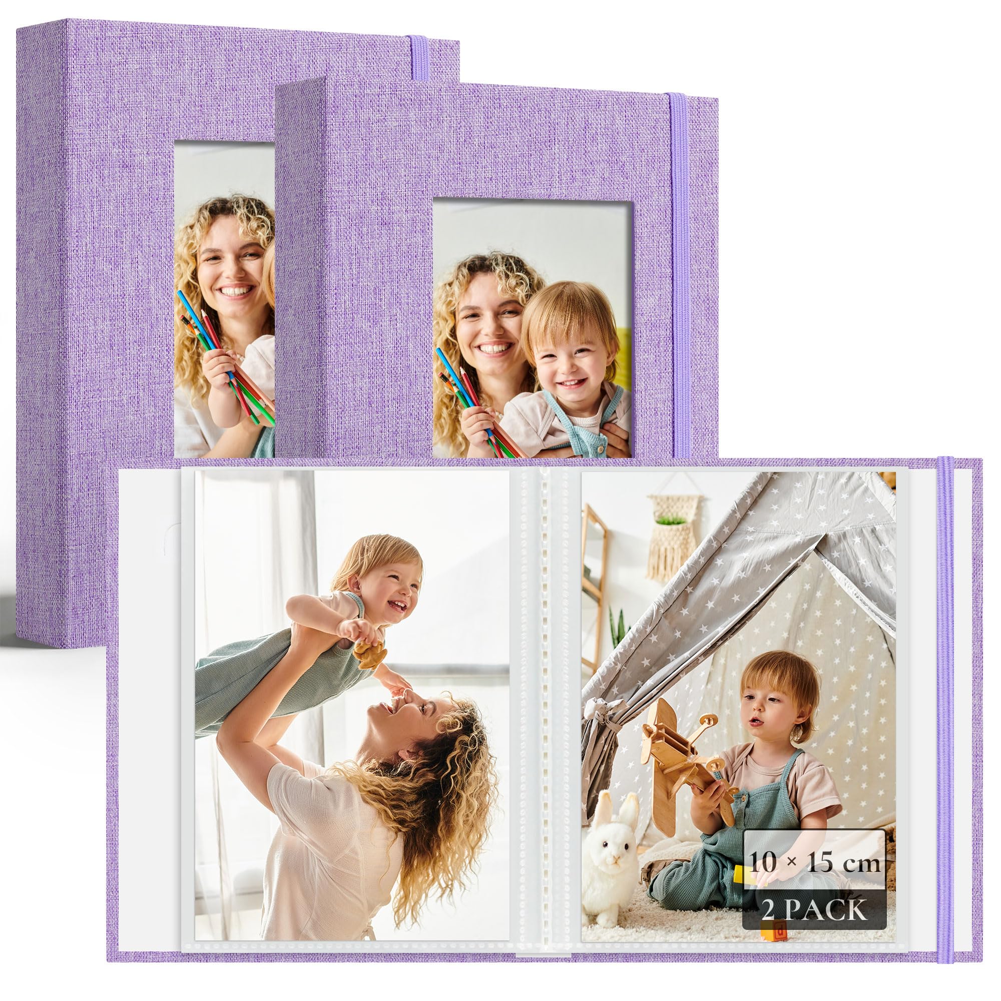 Vienrose Álbumes de Fotos Pequeños 15x10 cm, 2 Mini Álbumes Portátiles con Cubierta de Lino, 26 Páginas, 52 Fotos, Morado
