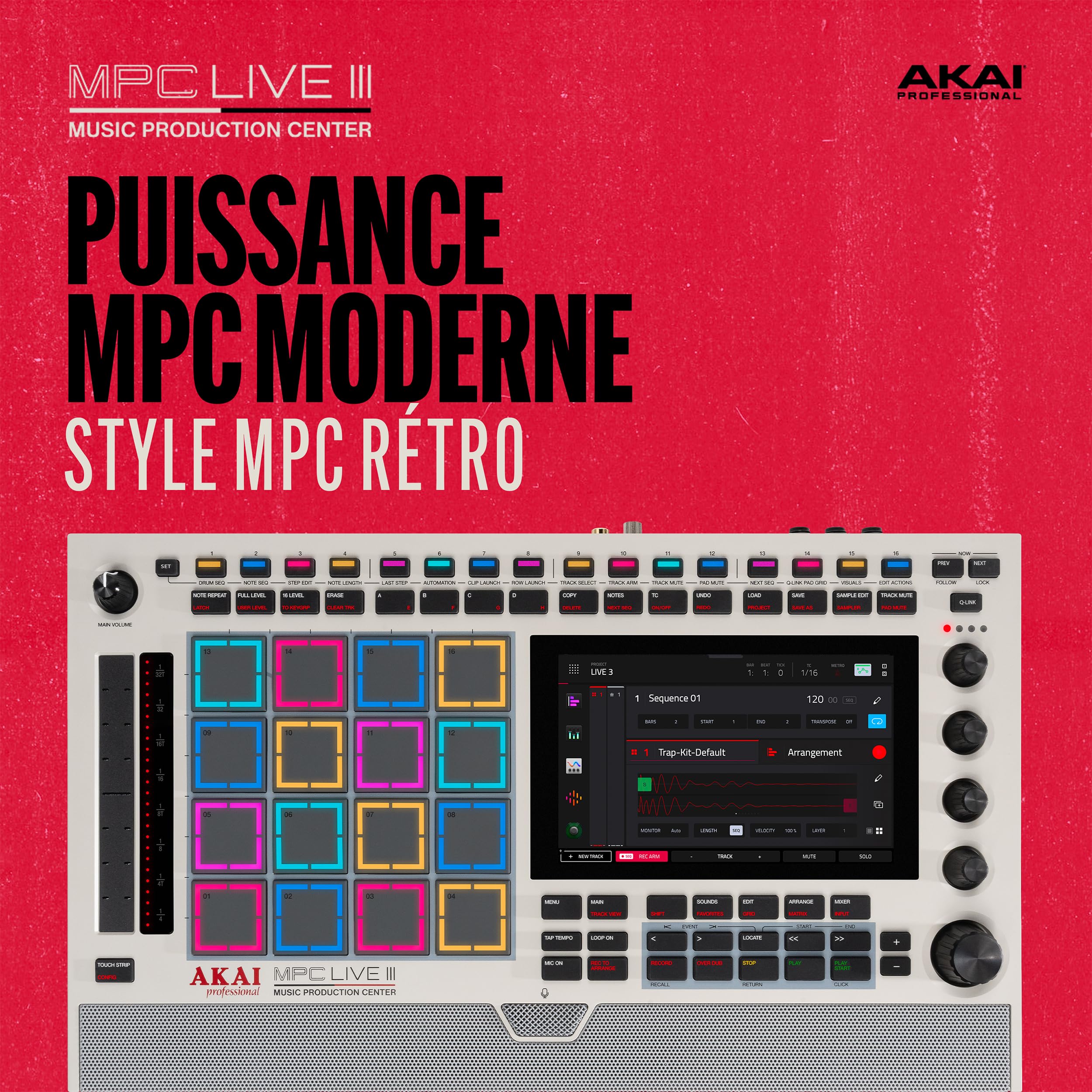 Akai Professional MPC Live III Retro Centre de Production Musicale Portable Autonome avec Pads MPCe, Séquenceur, Écran Tactile, Micro, Enceintes Stéréo, Interface Audio, Wi-Fi, Bluetooth et Batterie