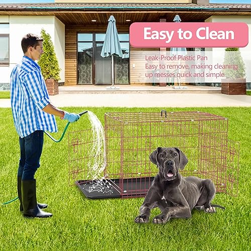 Miniatura 33 de Jaula para perros extra grande de 42 pulgadas, jaulas resistentes para perros grandes, jaula plegable de alambre de metal con bandejas extraíbles