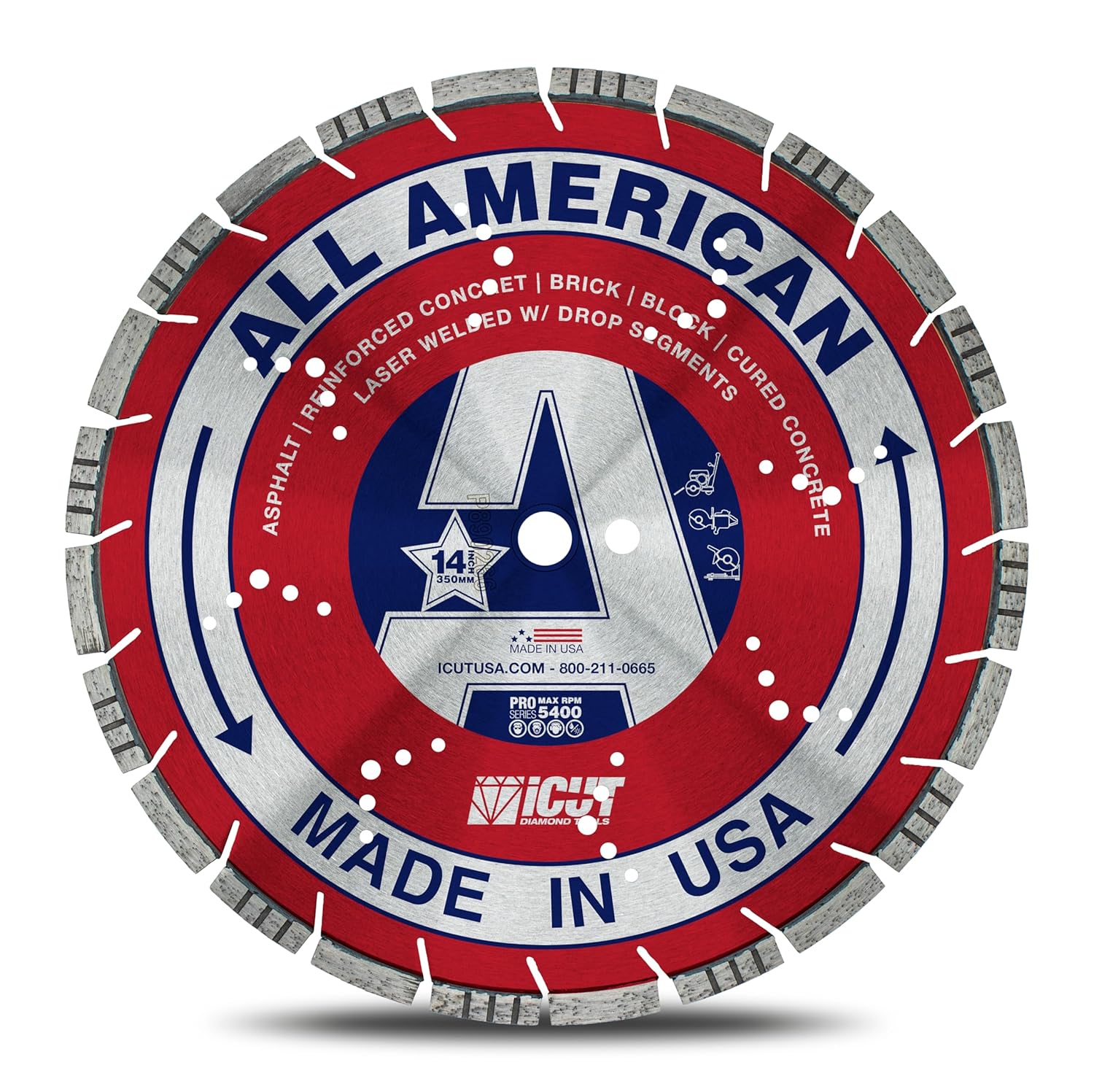 14Inch Made in USA All American Diamond Blade with Drop Segment Undercut Protection for Asphalt