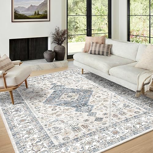 Miniatura 18 de Alfombras lavables de área 8x10, para sala de estar, alfombra antideslizante de pelo bajo para comedor dormitorio Crema claro,Beige,Beige