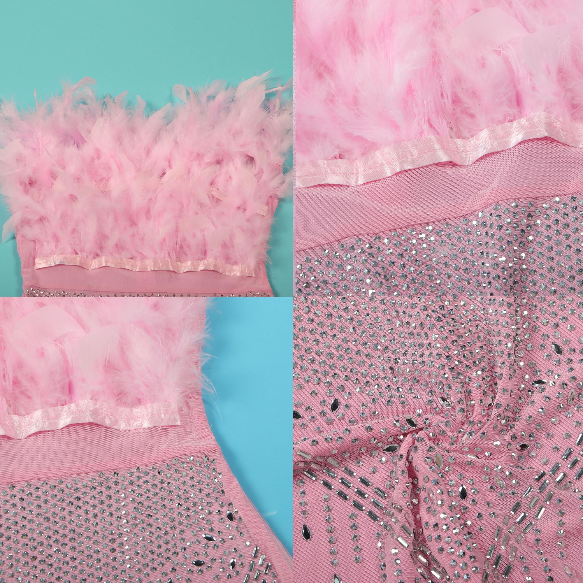 Jigfar Mini vestido sexy y elegante para mujer, con diamantes de imitación, para fiesta de cumpleaños, club, malla transparente, 1 rosa, XL