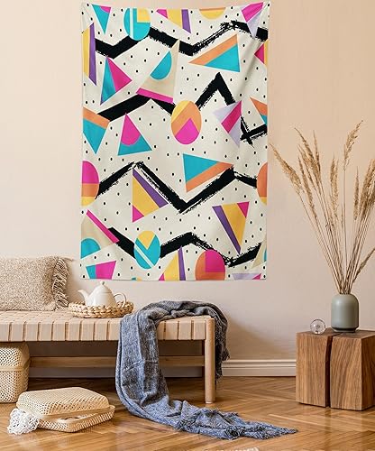 Miniatura 55 de Ambesonne Tapiz indie, estilo moderno de Memphis de los años ochenta, geométrico, abstracto, colorido, diseño de puntos, funky, para colgar en la
