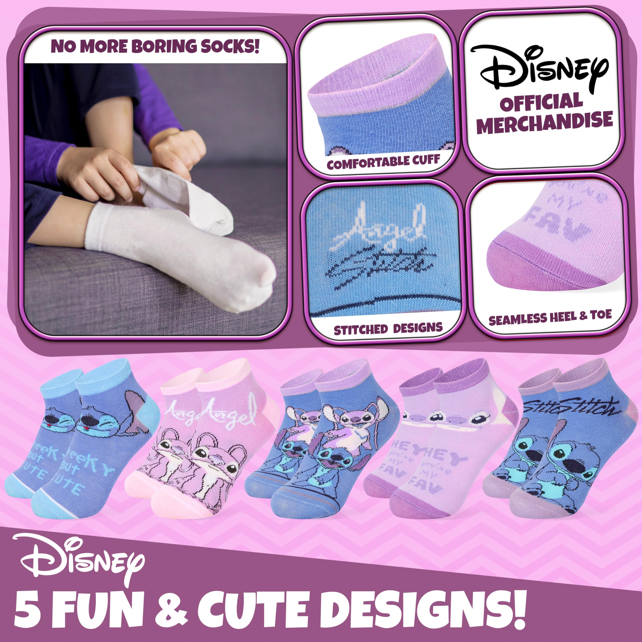 Disney Chaussettes Basse Fille, Ultra Doux Respirant Socquettes, Paquet de 5, Idee Cadeau