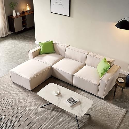 HomSof Moderno sofá modular modular con dos almohadas sofá convertible en forma de L para sala de estar beige