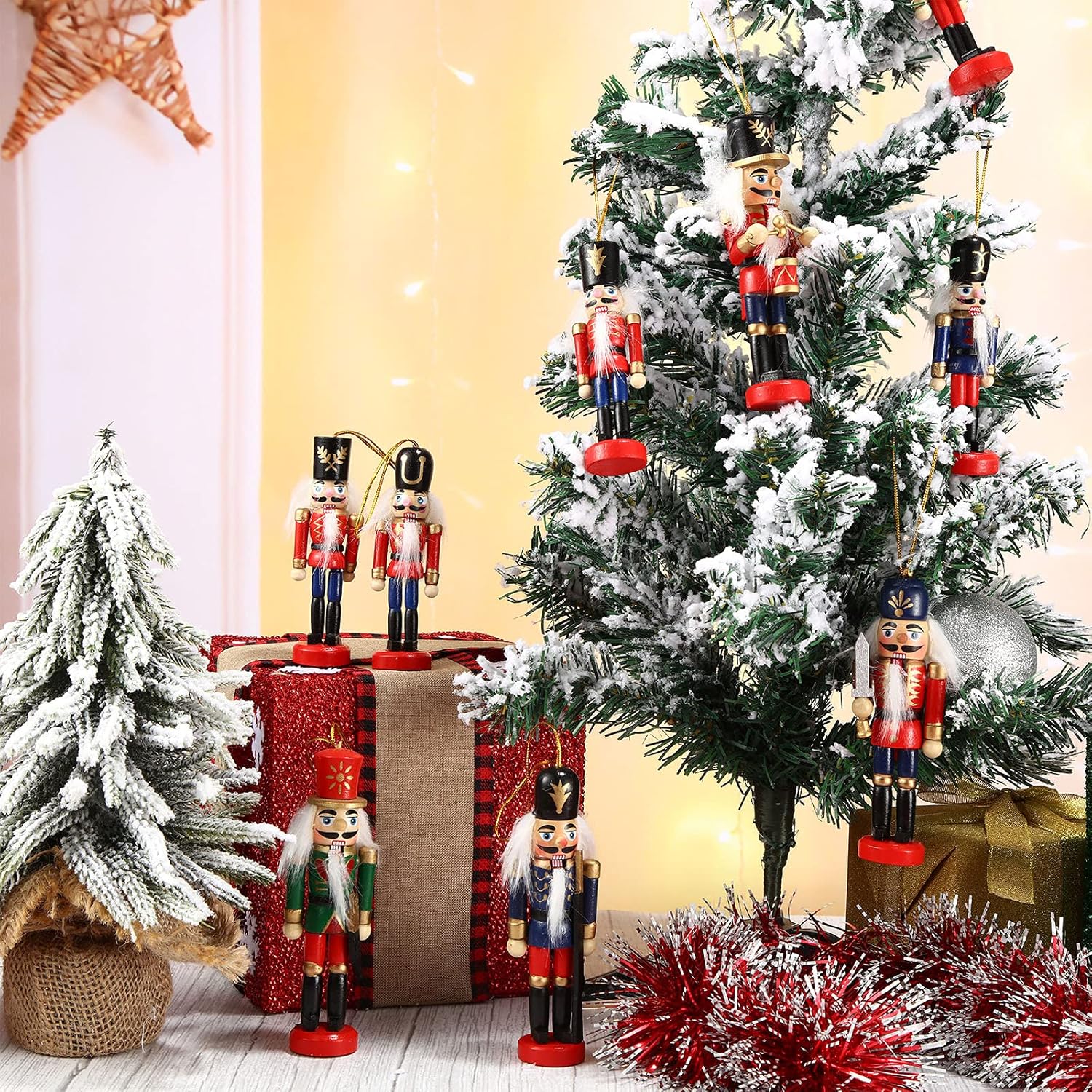 Aoriher 24 Pcs Christmas Nutcracker Ornament Small Wooden Soldier Hanging Decorations Nutcracker Figure Ornament for Christmas Figure Decoration
