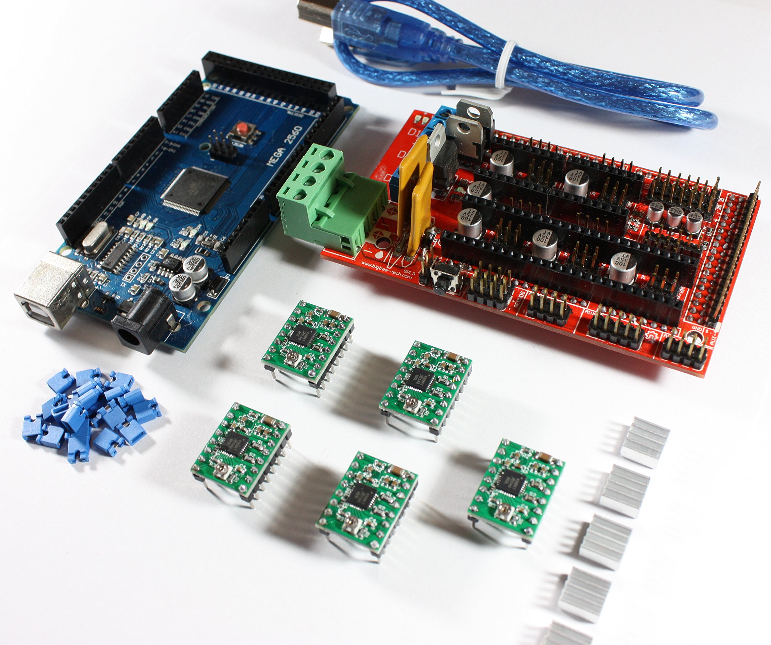 RAMPS 1.4 Set / Kit para impresora 3D RepRap Mega 2560, RAMP Shield, 5 x A4988, cable USB, compatible con Arduino