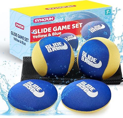 SYNCFUN 4 bolas de agua para saltar, pelotas de agua con bolsa de malla, juguetes de playa para niños, juguetes de piscina para amigos y familiares,