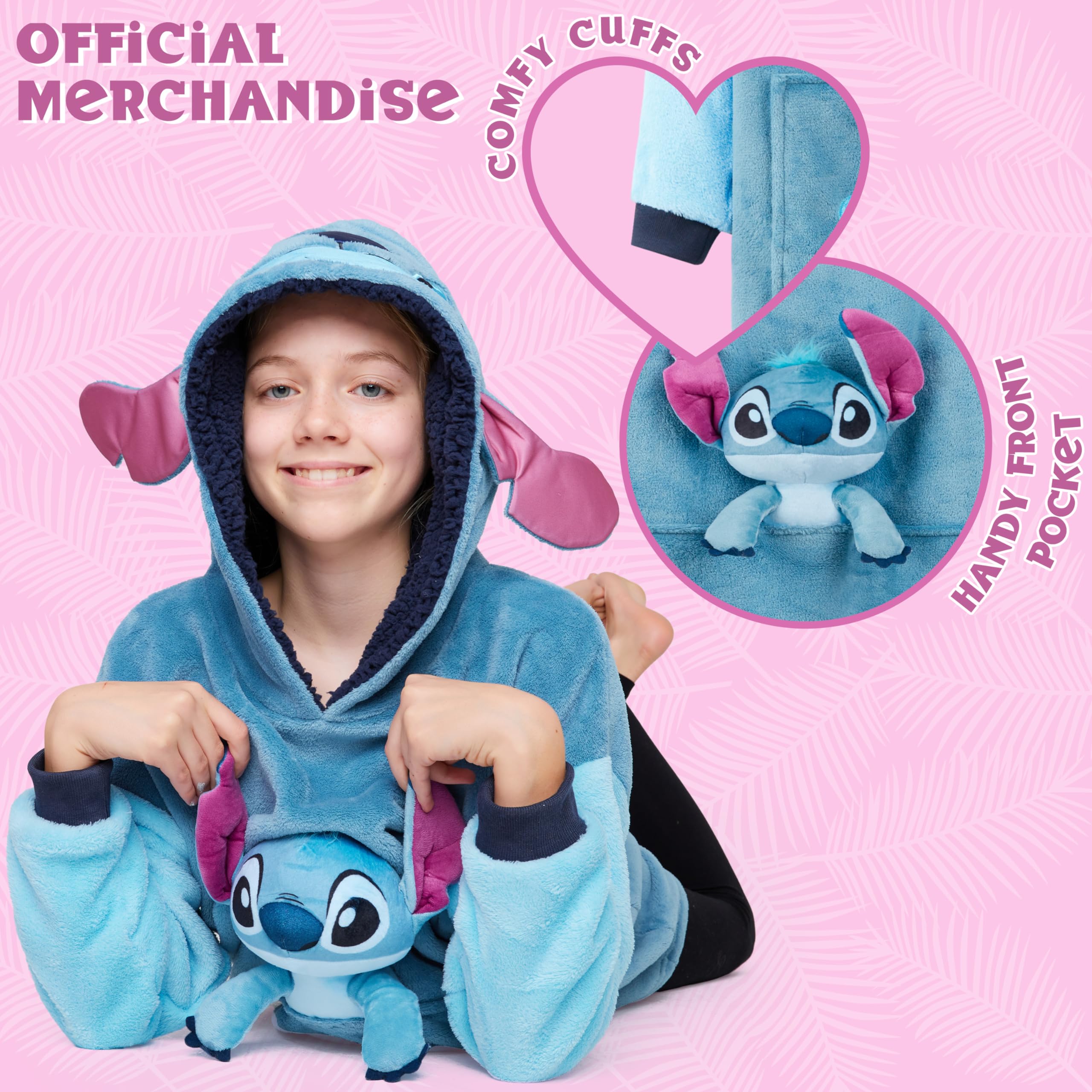 Disney Sudadera Oversize Polar con Peluche de Stitch Angel, Cosido a la Sudadera, Batamanta con Capucha para Niña