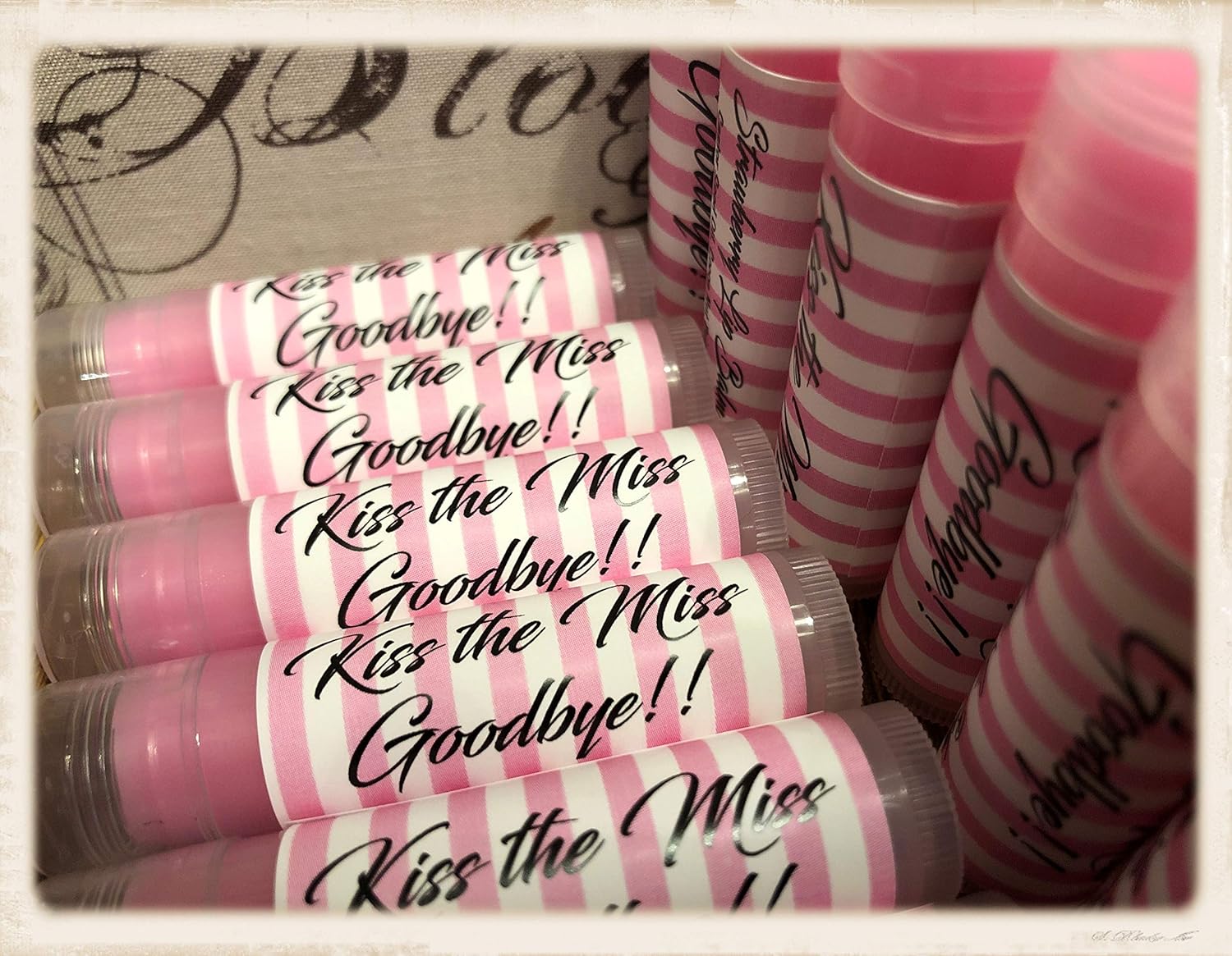 20 KISS The Miss Goodbye Strawberry Flavored Lip Balms for a Bridal Shower or Bachelorette Party