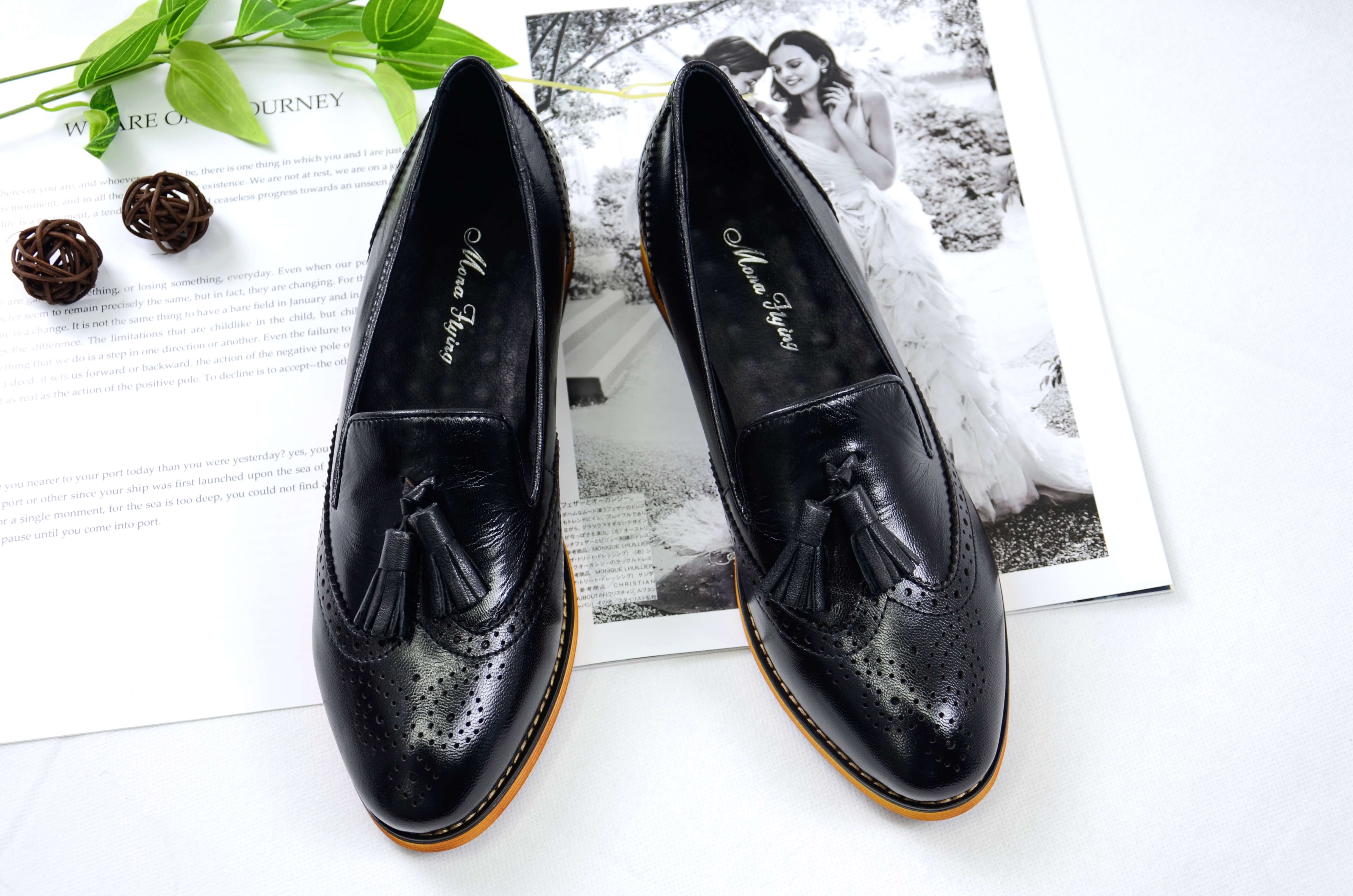 Amazon.com | Mona flying Women's Leather Tassel Loafer Slip on