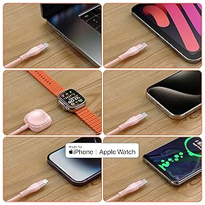 Apple Watch Charger 4FT Multi Charging Cable, Magnetic Nylon Braided USB C Port to Lightning Type-C Cord iWatch Wireless Charger 3 in 1 Charging Wire for Airpods Apple iPhone iPad iWatch Phone