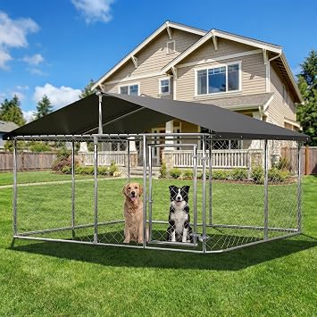 Petony 118"x 118" Outdoor Dog Enclosure Heavy Duty Dog Kennel House Mesh