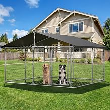 Petony Large Outdoor Dog Enclosure Heavy Duty Dog Kennel House Mesh Dog Big Cage Pet Kennel Steel Fence with Secure Lock 118x 118