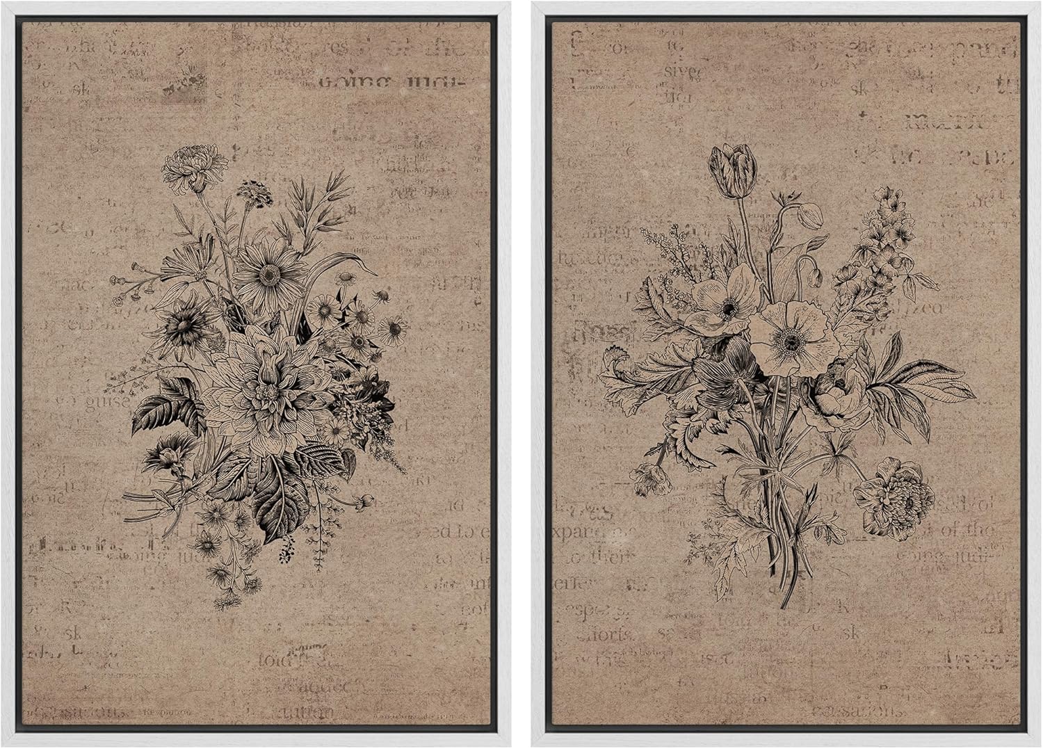 SIGNWIN Framed Canvas Print Wall Art Set Antique Floral