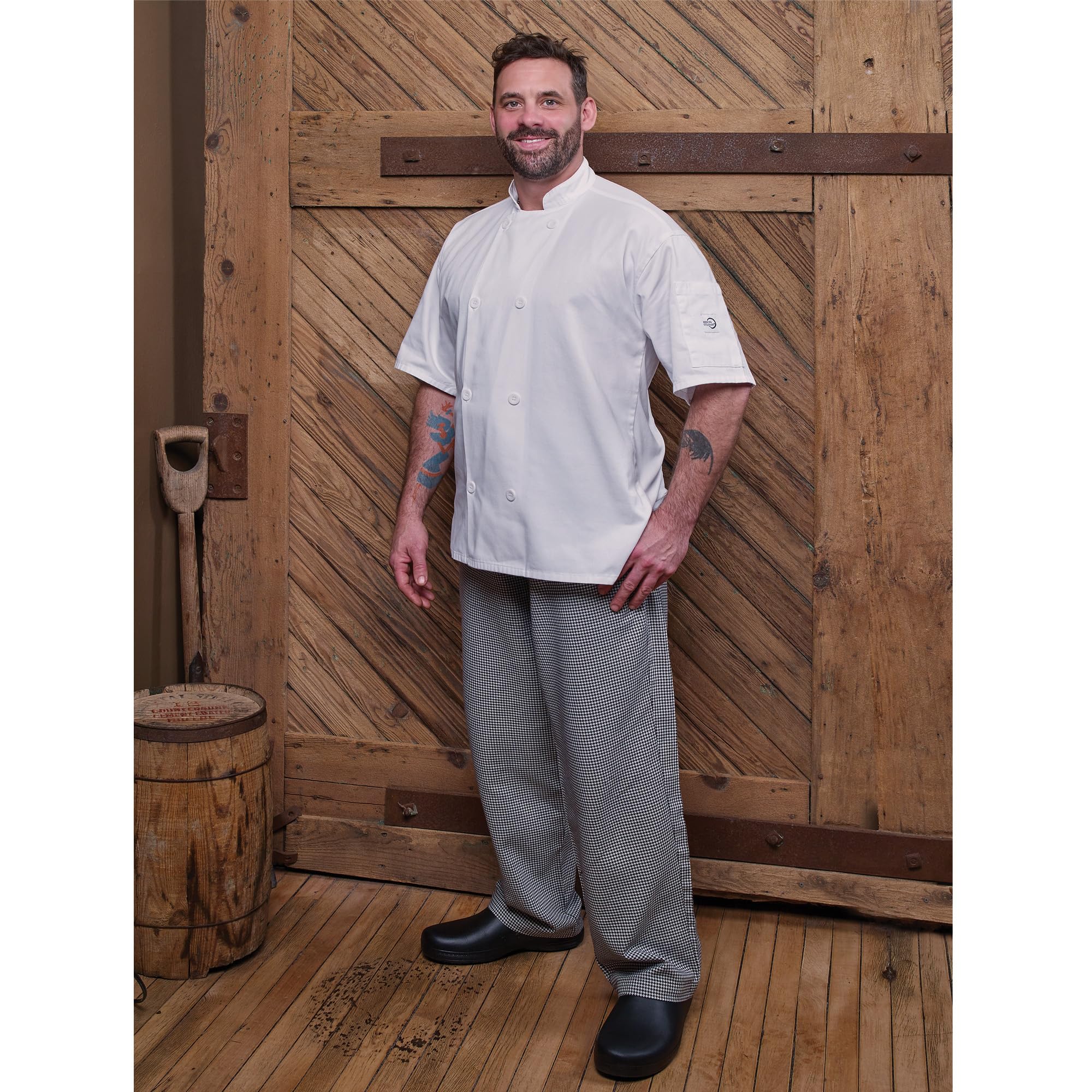 Mercer Culinary Millennia Air Herren-Kochjacke, kurzärmelig, mit Netzrücken, Größe L, Schwarz