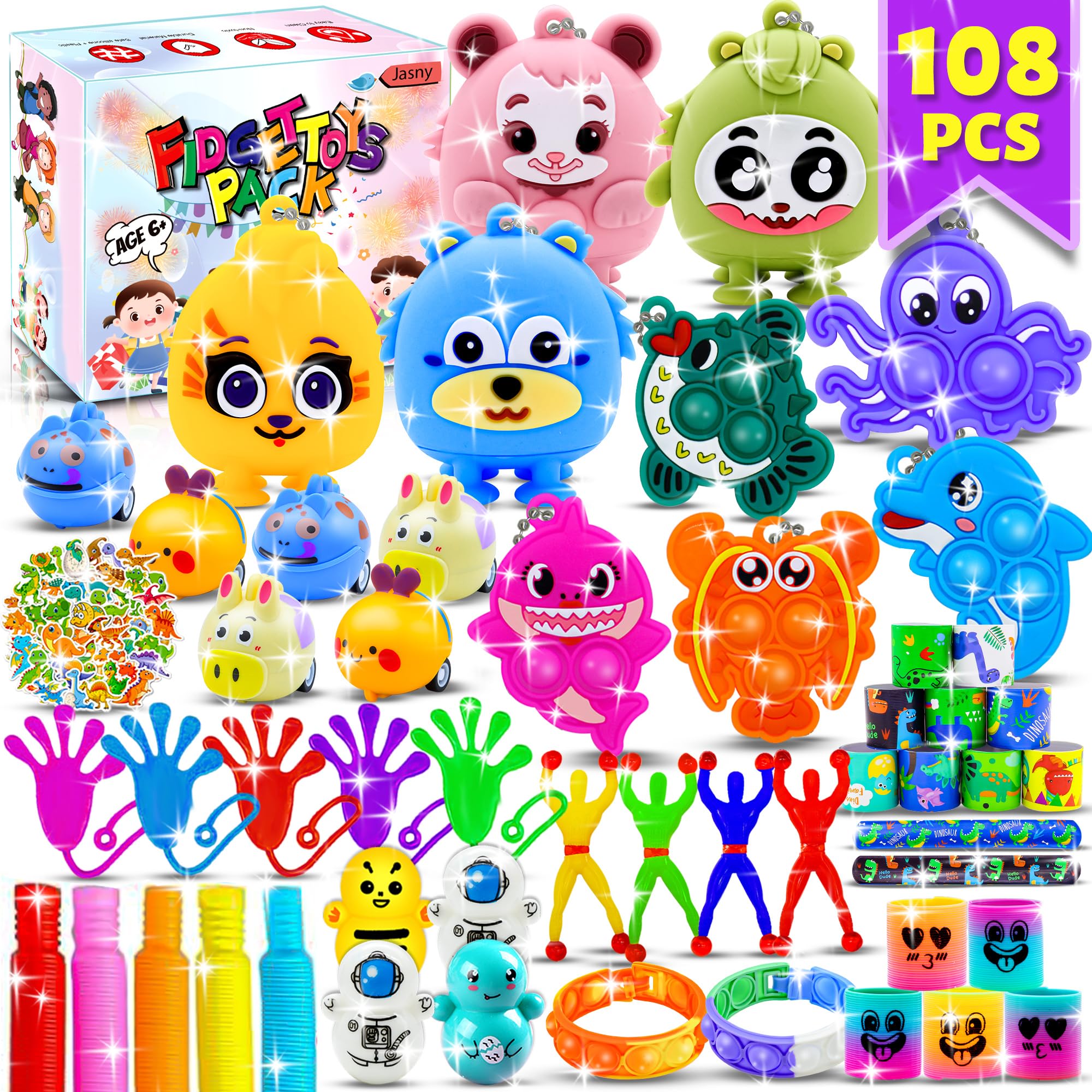 108Pcs Fidget Toys Pack Party Favors Gifts for Kids Adults Autism Sensory Toy Carnival Classroom Rewards Prizes Goodie Bag Stuffers Loot Bags Filler Toys for Valentines